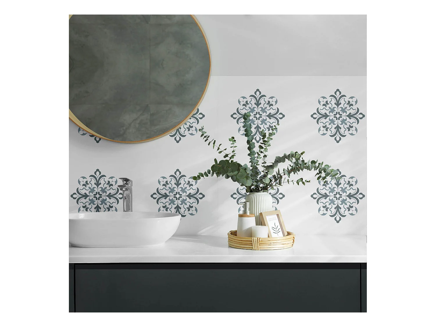 Wandpaneel selbstklebend, Wandverkleidung innen - 6x60x30 cm - Blumenmuster in Symmetrie