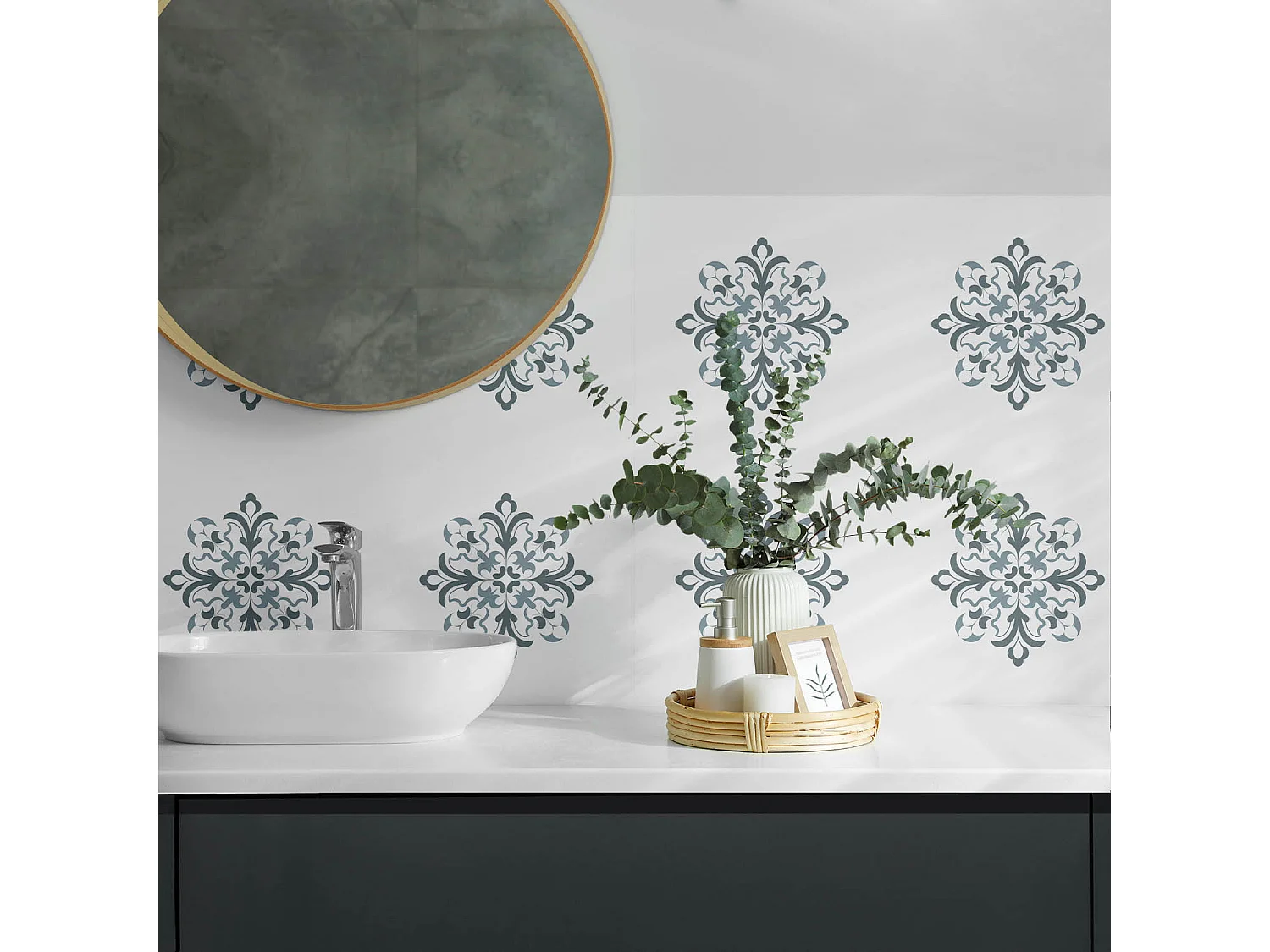 Wandpaneel selbstklebend, Wandverkleidung innen - 6x60x30 cm - Blumenmuster in Symmetrie