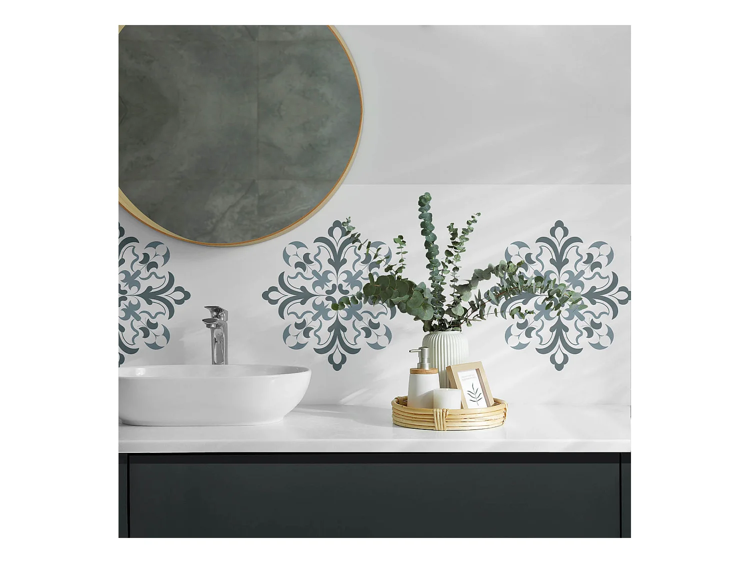 Wandpaneel selbstklebend, Wandverkleidung innen - 100x50 cm - Blumenmuster in Symmetrie