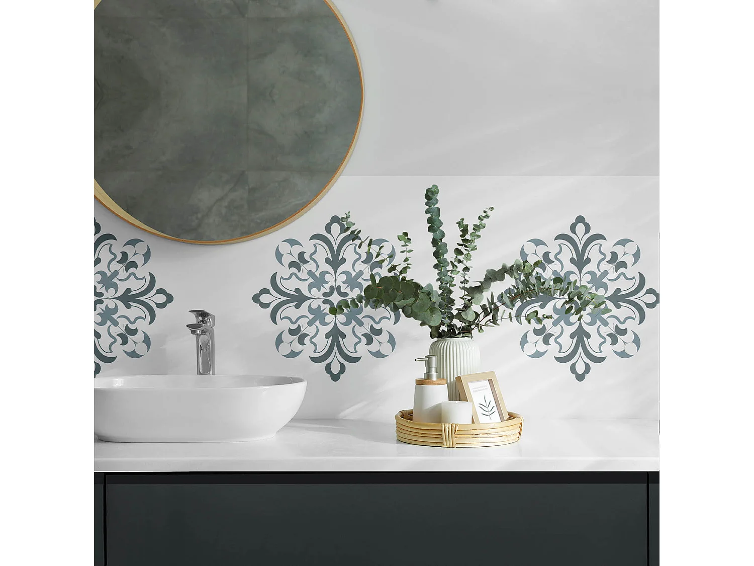 Wandpaneel selbstklebend, Wandverkleidung innen - 100x50 cm - Blumenmuster in Symmetrie