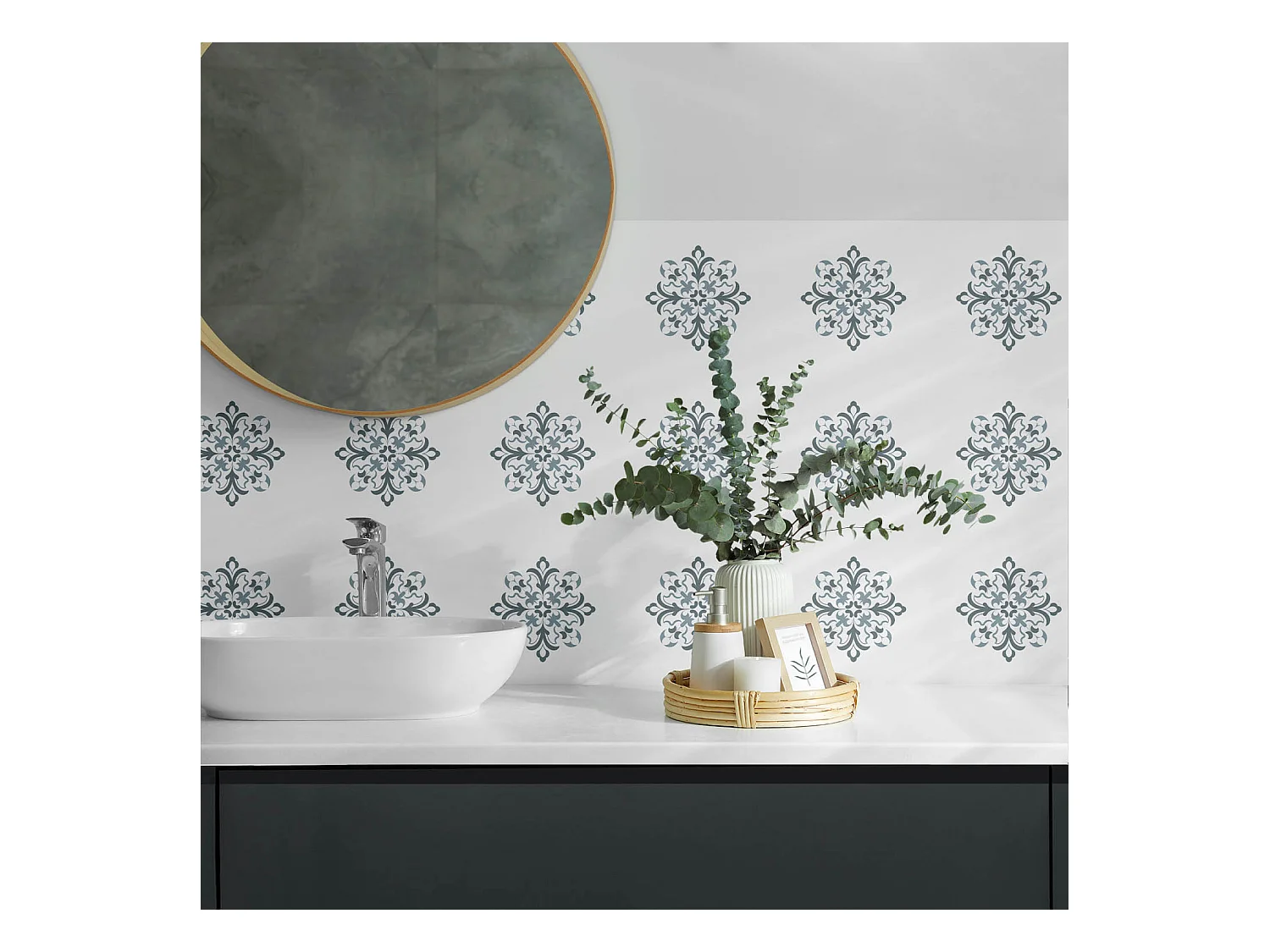 Wandpaneel selbstklebend, Wandverkleidung innen - 10x40x20 cm - Blumenmuster in Symmetrie