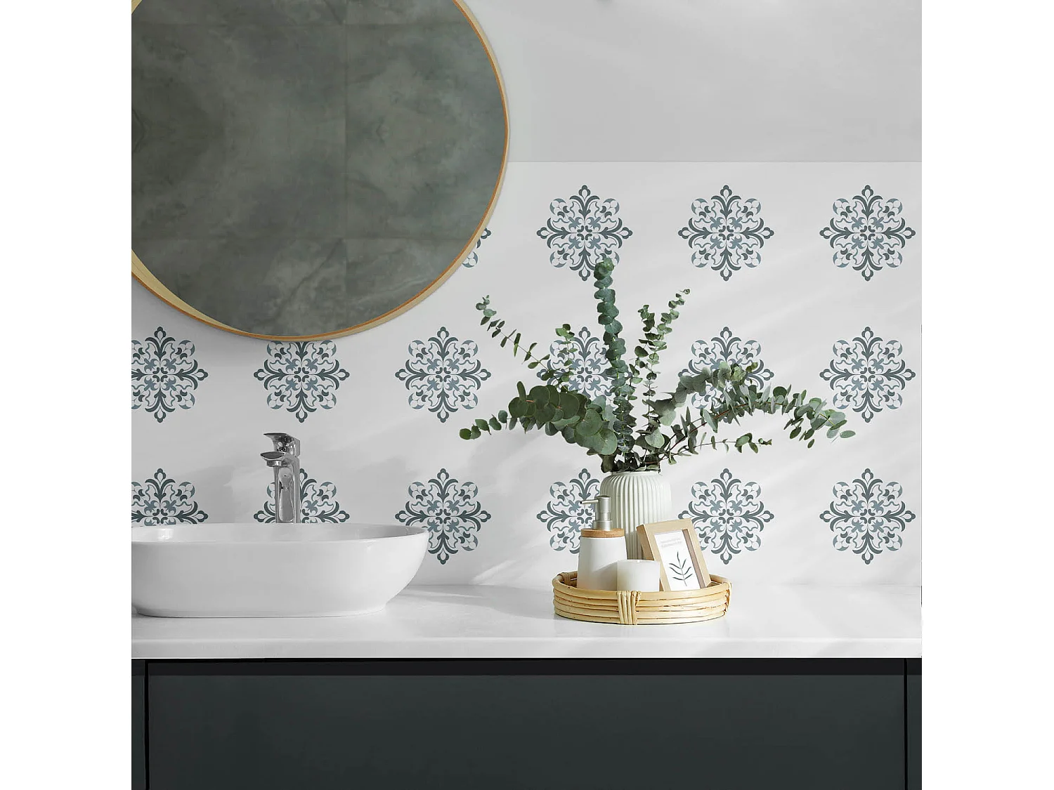 Wandpaneel selbstklebend, Wandverkleidung innen - 10x40x20 cm - Blumenmuster in Symmetrie