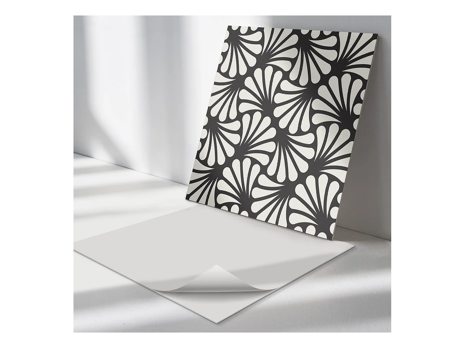 Panneaux muraux autocollants en vinyle imperméable - 4 x 50 x 50 cm - Motif de feuilles élégant
