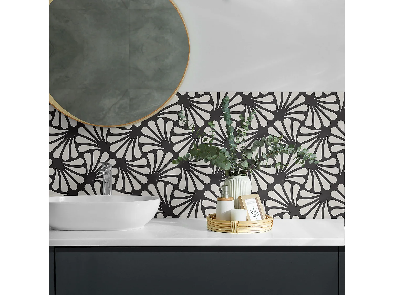 Panneaux muraux autocollants en vinyle imperméable - 4 x 50 x 50 cm - Motif de feuilles élégant