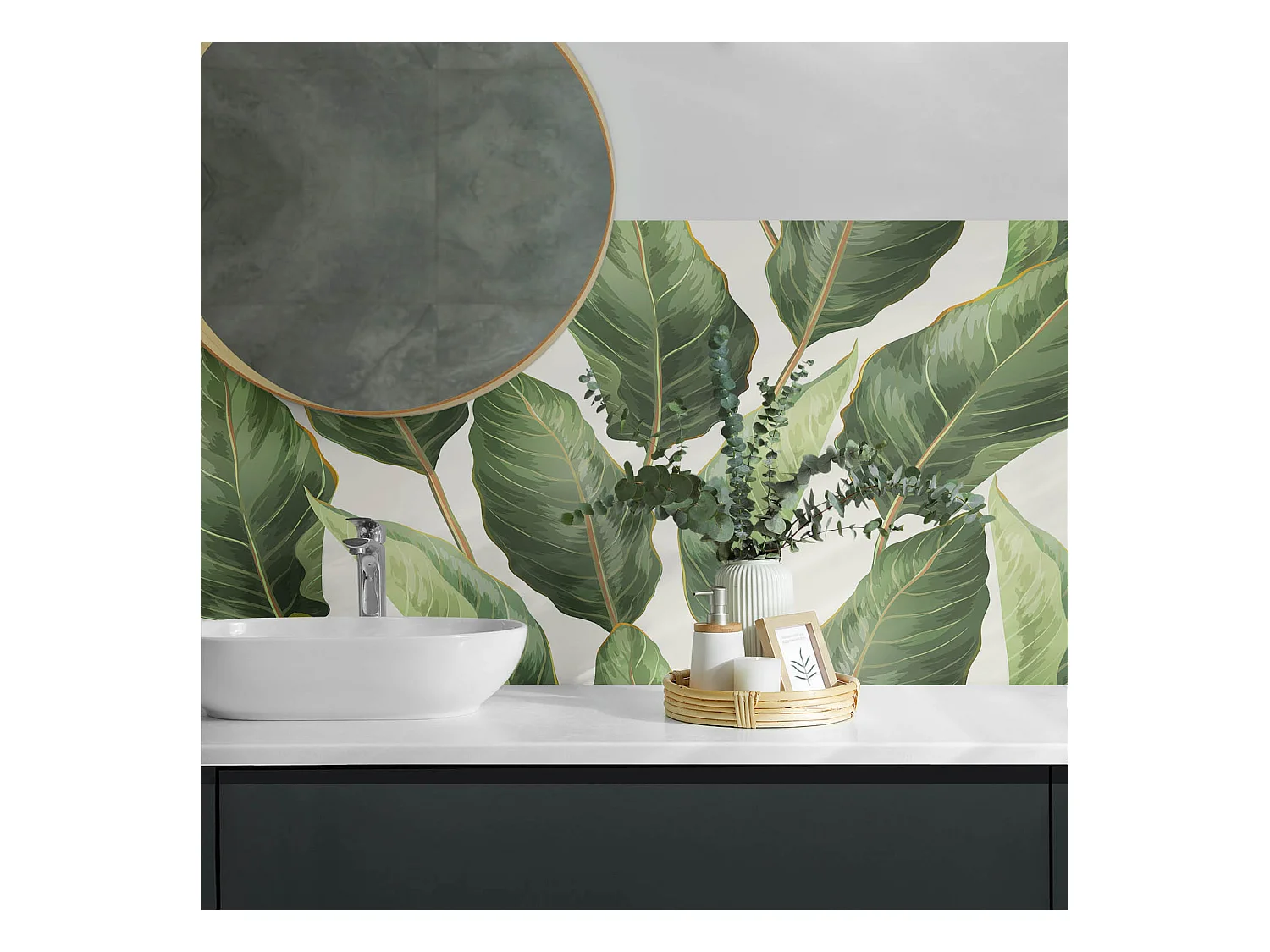 PVC wandpaneel, Vinyl wandverkleidung selbstklebend- 120x60 cm - Blätter im tropischen Stil