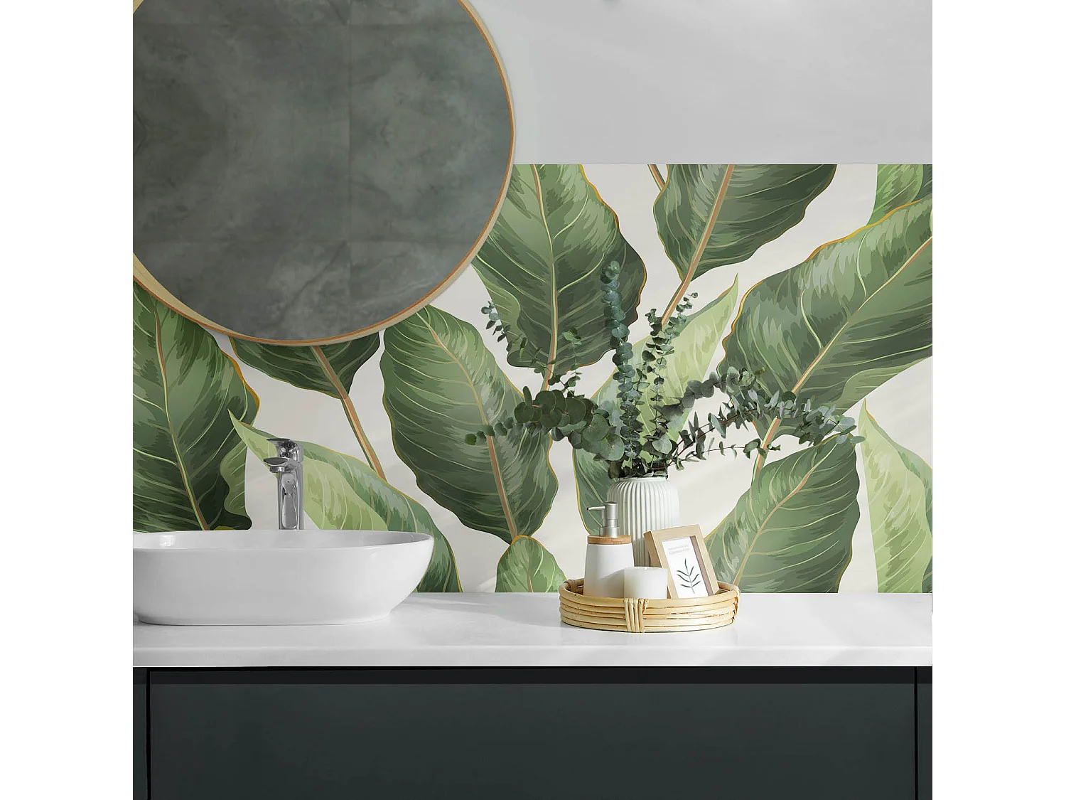 PVC wandpaneel, Vinyl wandverkleidung selbstklebend- 120x60 cm - Blätter im tropischen Stil