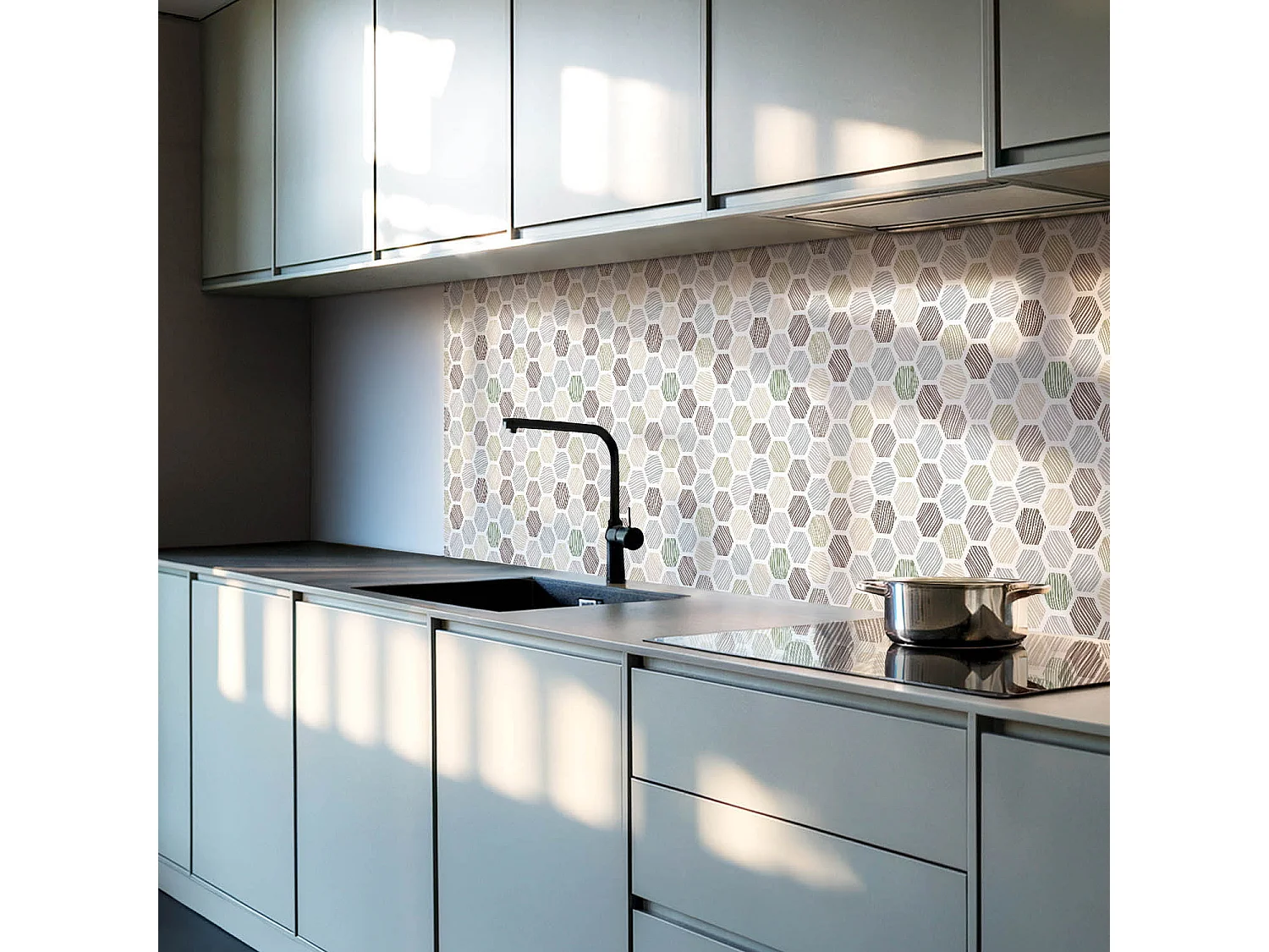 Wandpaneel selbstklebend, Wandverkleidung innen - 6x60x30 cm - Sechseckiges Muster mit Linien