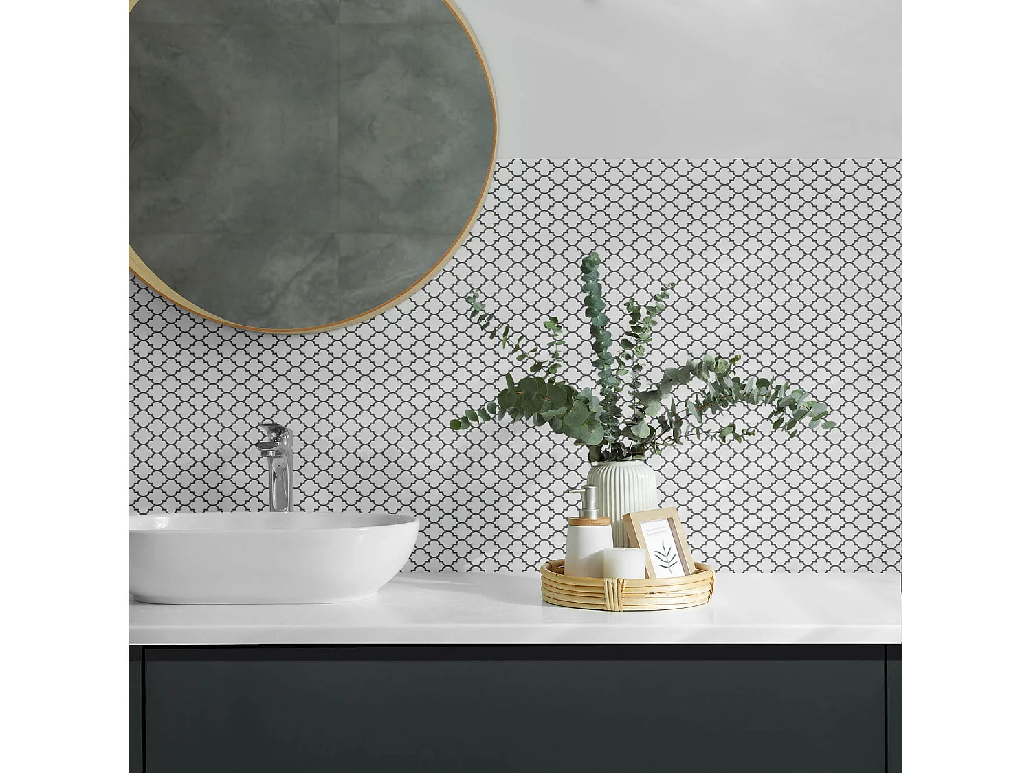 Panneaux muraux autocollants en vinyle imperméable - 10x40x20 cm - Modèle avec des formes symétriques