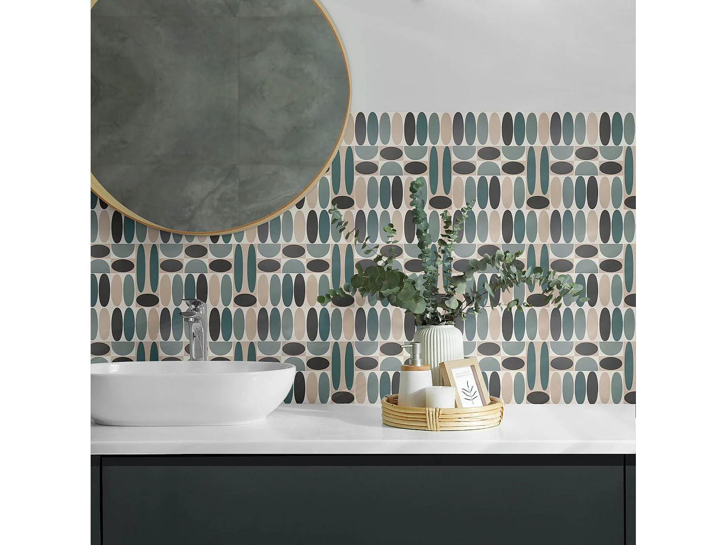 Wandpaneel selbstklebend, Wandverkleidung innen - 10x40x20 cm - Muster aus ovalen Formen