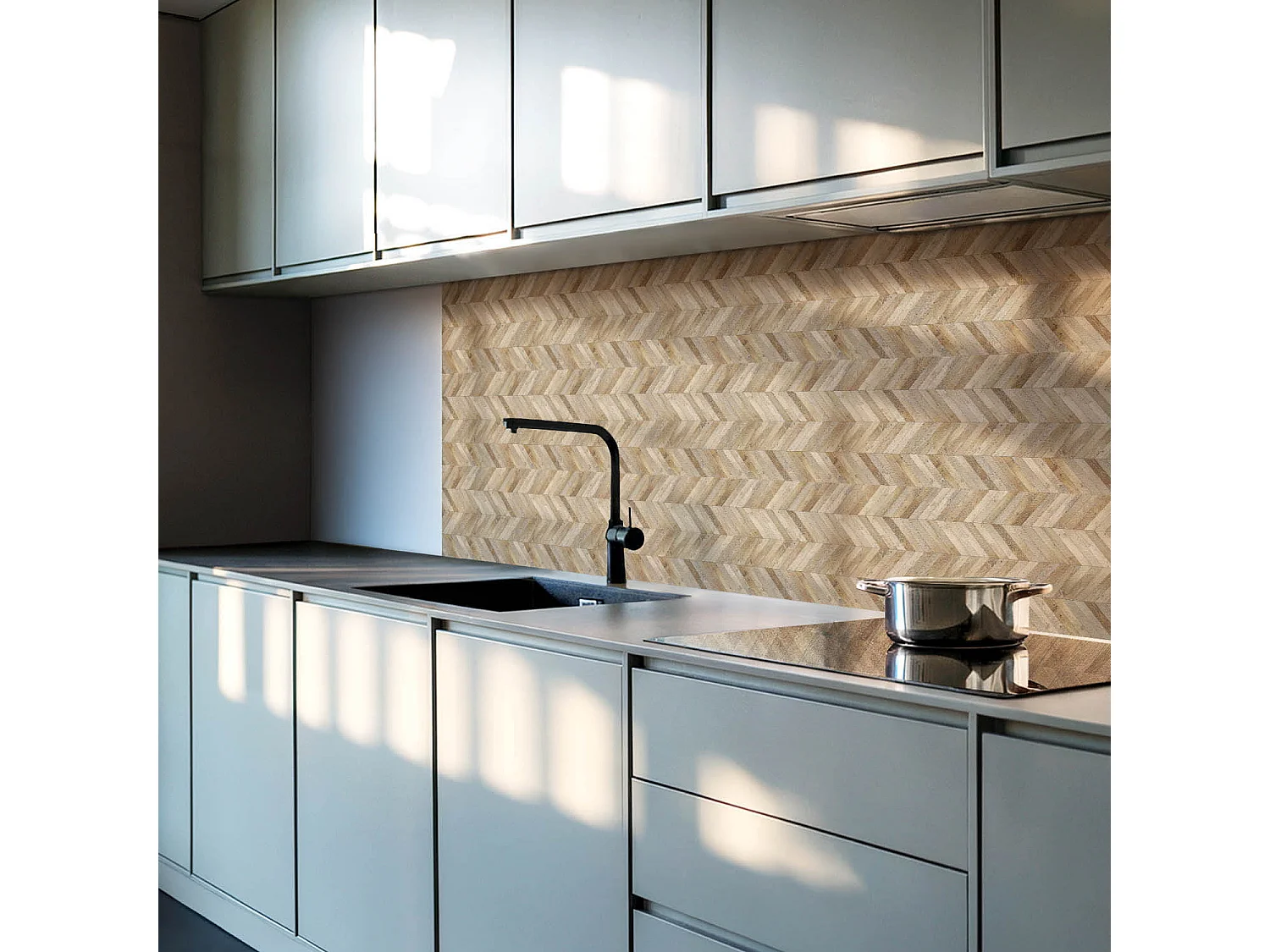 Panneaux muraux autocollants en vinyle imperméable - 10x40x20 cm - Motif à chevrons en bois