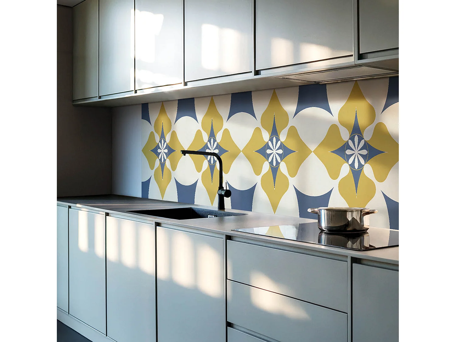 Panneaux muraux autocollants en vinyle imperméable - 120x60 cm - Motif floral avec symétrie