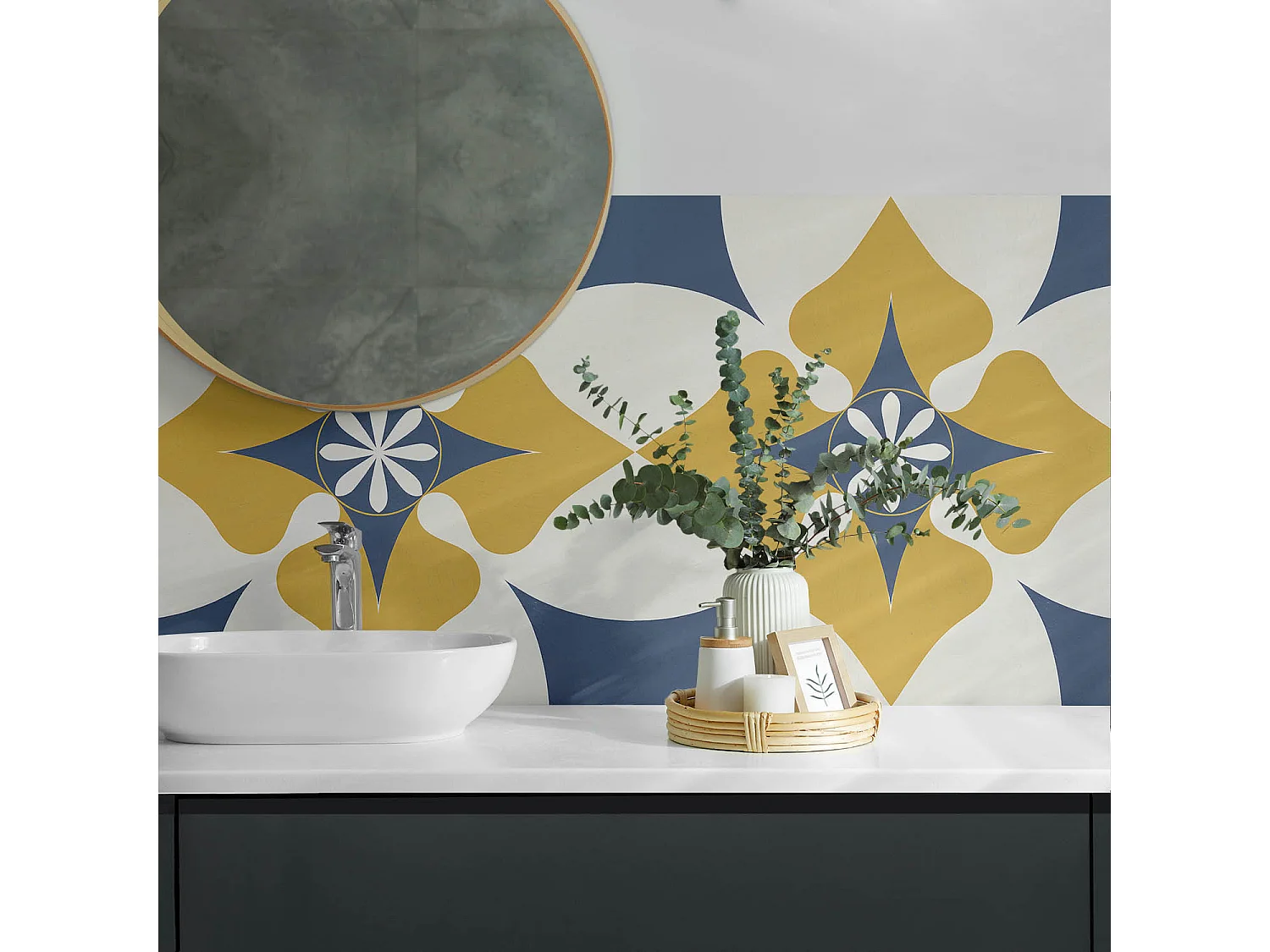 Panneaux muraux autocollants en vinyle imperméable - 120x60 cm - Motif floral avec symétrie