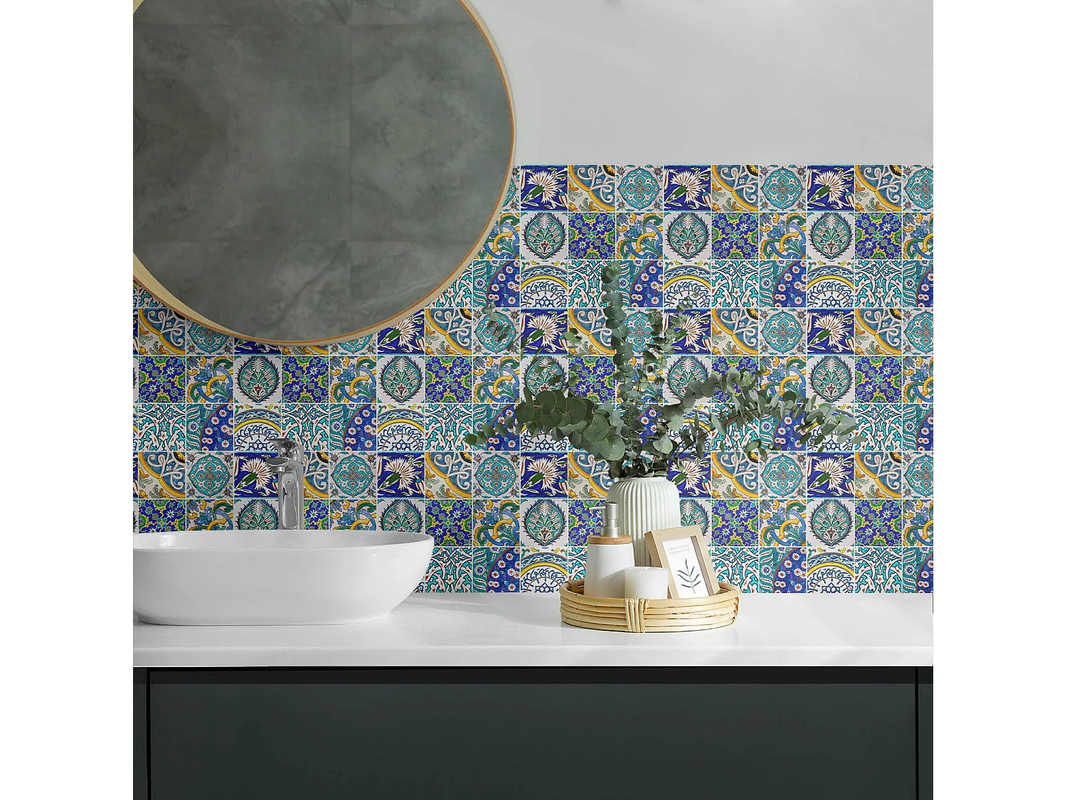 Wandpaneel selbstklebend, Wandverkleidung innen - 10x40x20 cm - Keramikmuster im Mosaik