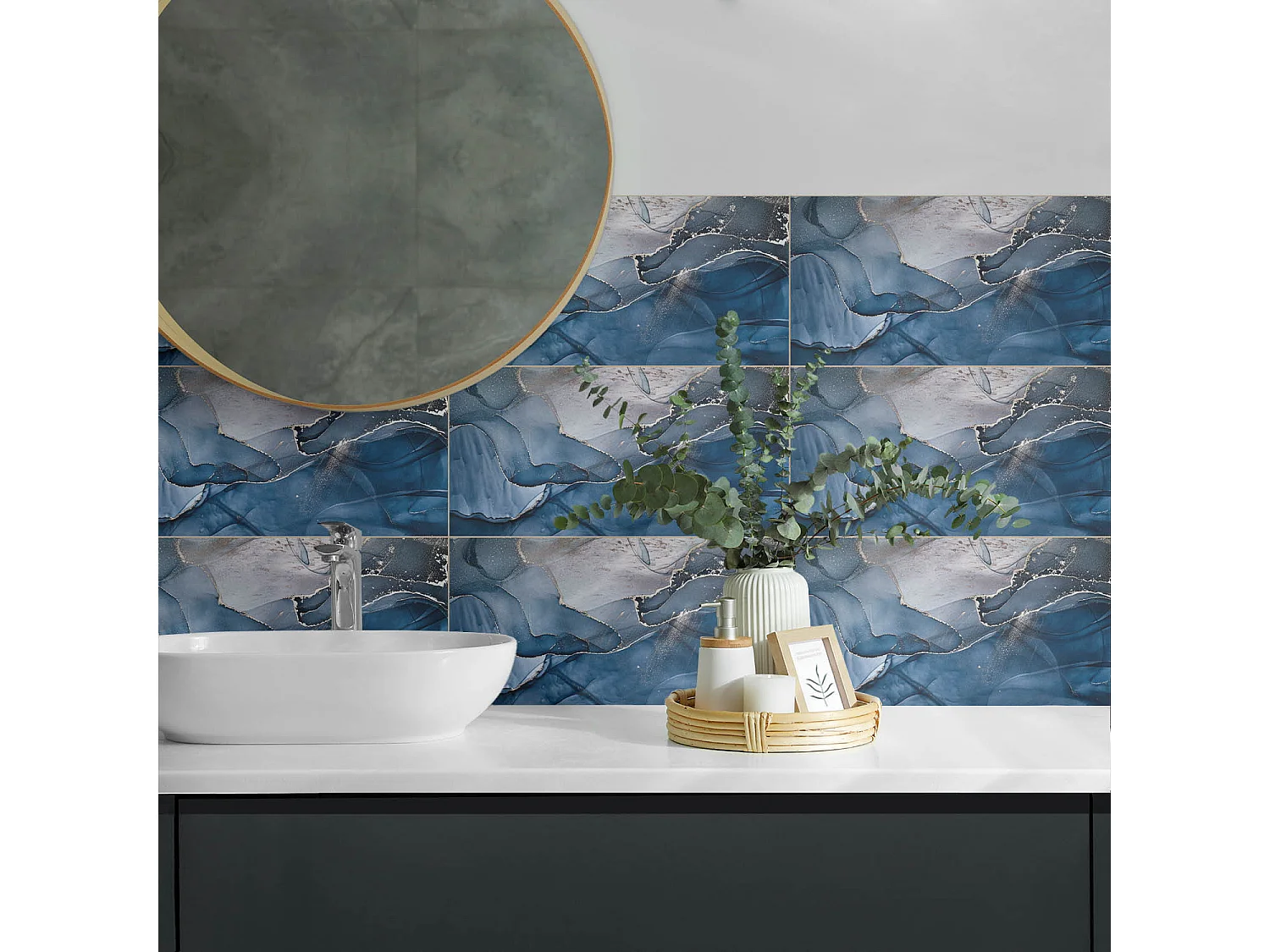 Panneaux muraux autocollants en vinyle imperméable - 10x40x20 cm - Modèle ondulé abstrait