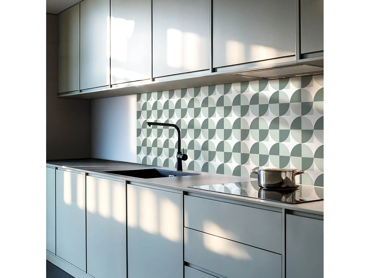 Wandpaneel selbstklebend, Wandverkleidung innen - 4 x 50 x 50 cm - Geometrie von Kreisen und Quadraten