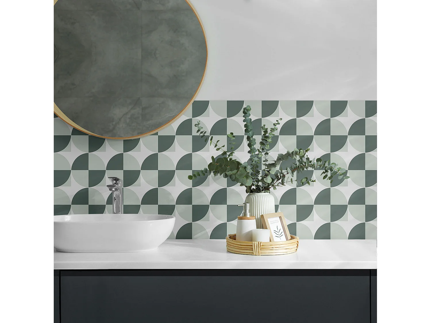 Wandpaneel selbstklebend, Wandverkleidung innen - 4 x 50 x 50 cm - Geometrie von Kreisen und Quadraten