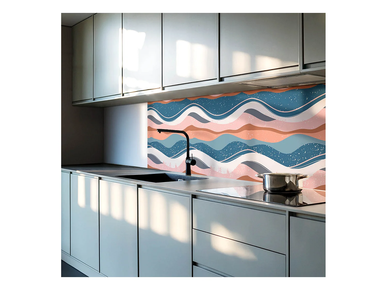 Panneaux muraux autocollants en vinyle imperméable - 4 x 50 x 50 cm - Vagues dans des motifs abstraits