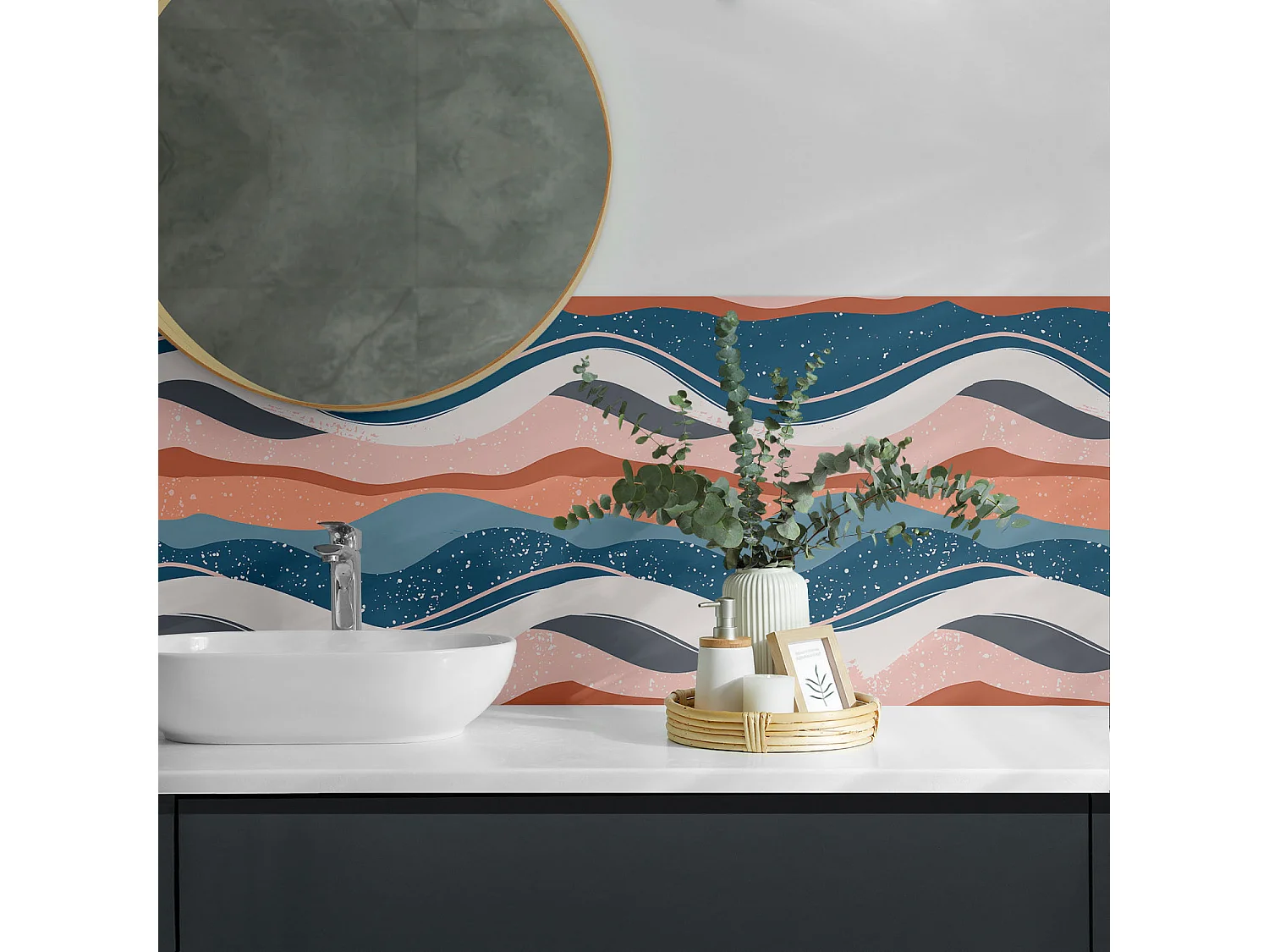 Panneaux muraux autocollants en vinyle imperméable - 4 x 50 x 50 cm - Vagues dans des motifs abstraits