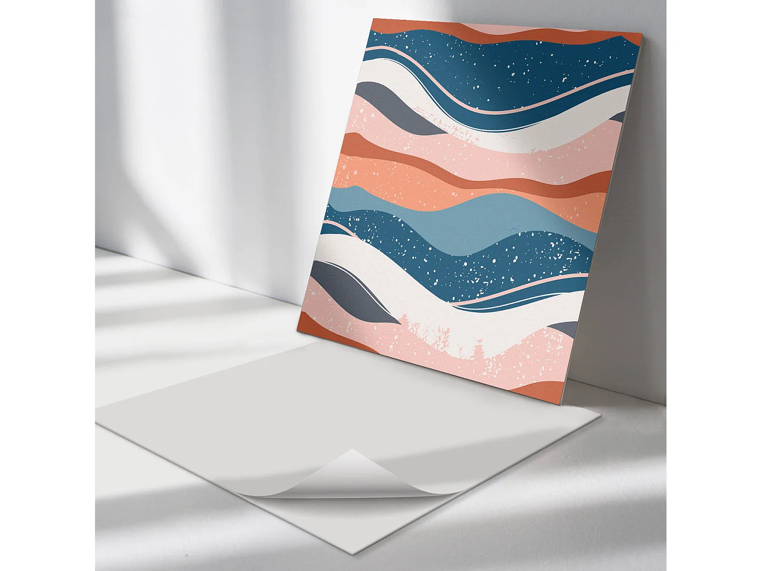 Panneaux muraux autocollants en vinyle imperméable - 4 x 50 x 50 cm - Vagues dans des motifs abstraits