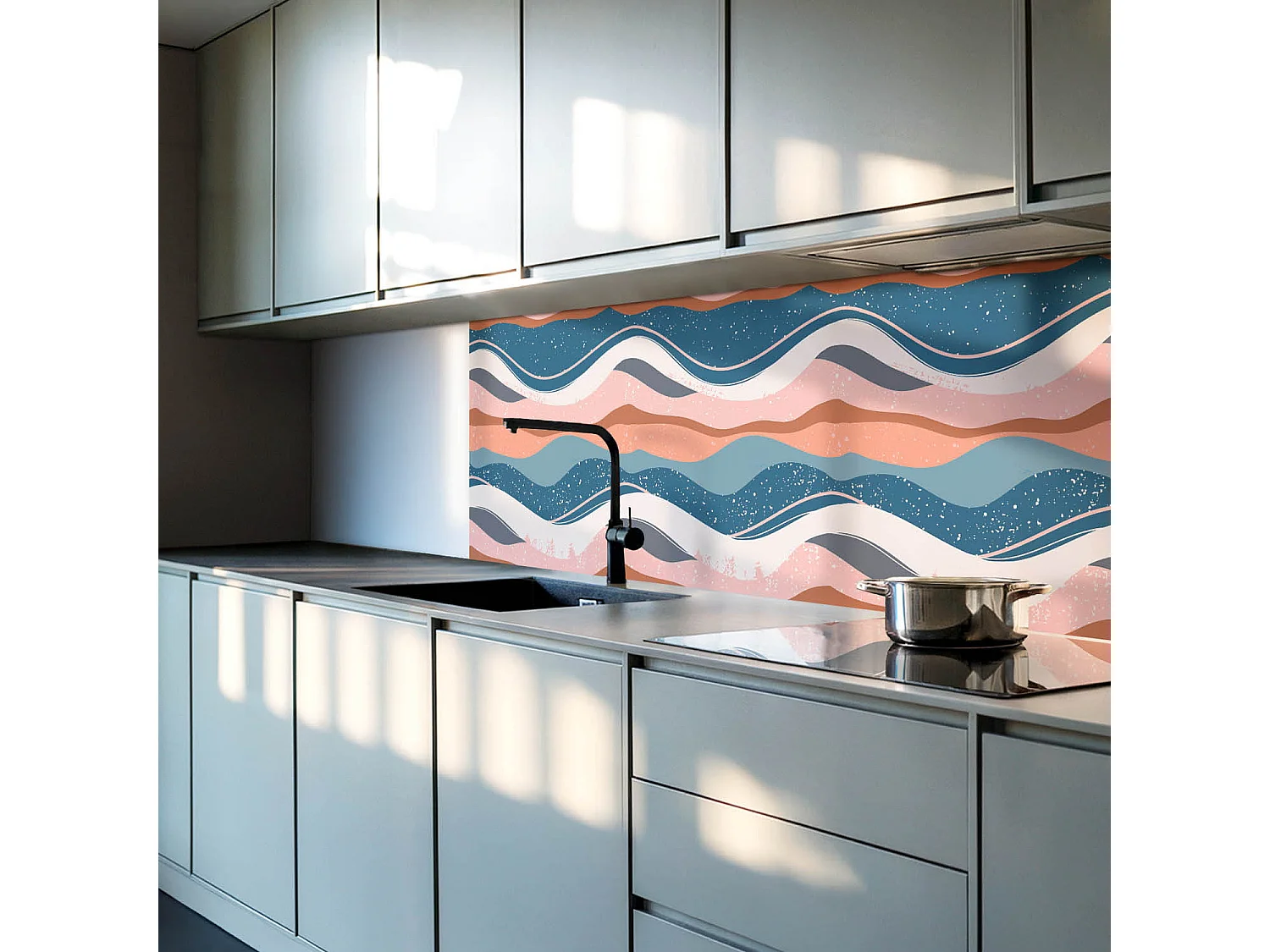 Panneaux muraux autocollants en vinyle imperméable - 4 x 50 x 50 cm - Vagues dans des motifs abstraits