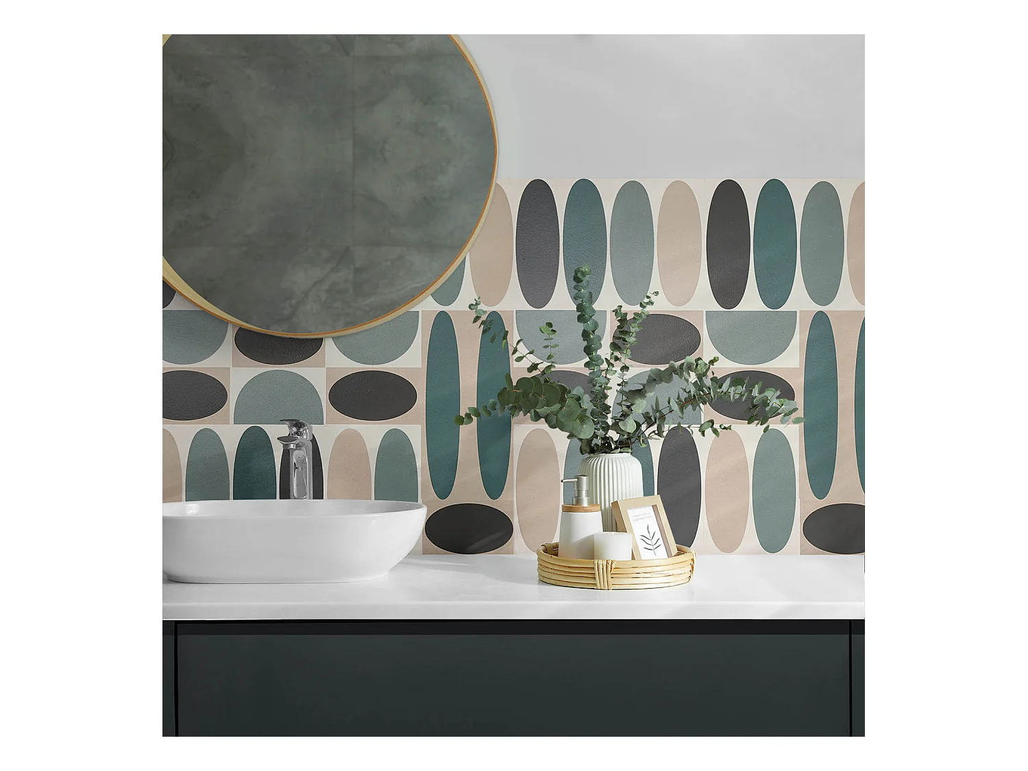 PVC wandpaneel, Vinyl wandverkleidung selbstklebend- 120x60 cm - Muster aus ovalen Formen