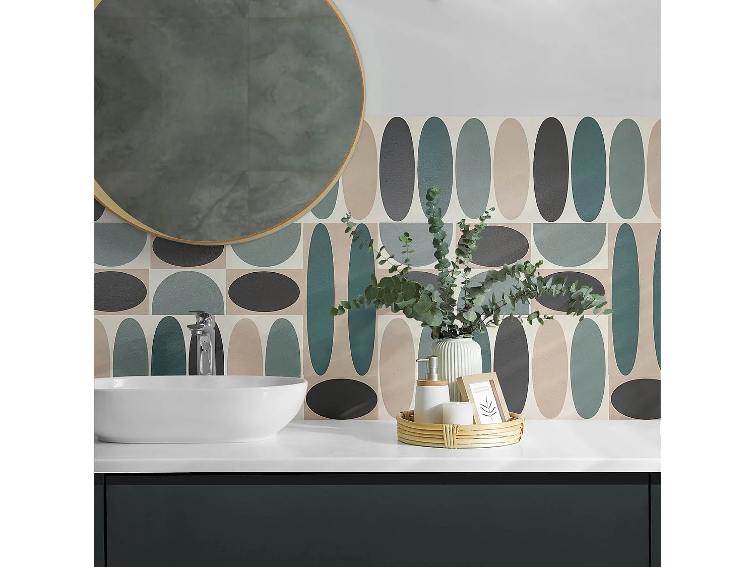 PVC wandpaneel, Vinyl wandverkleidung selbstklebend- 120x60 cm - Muster aus ovalen Formen