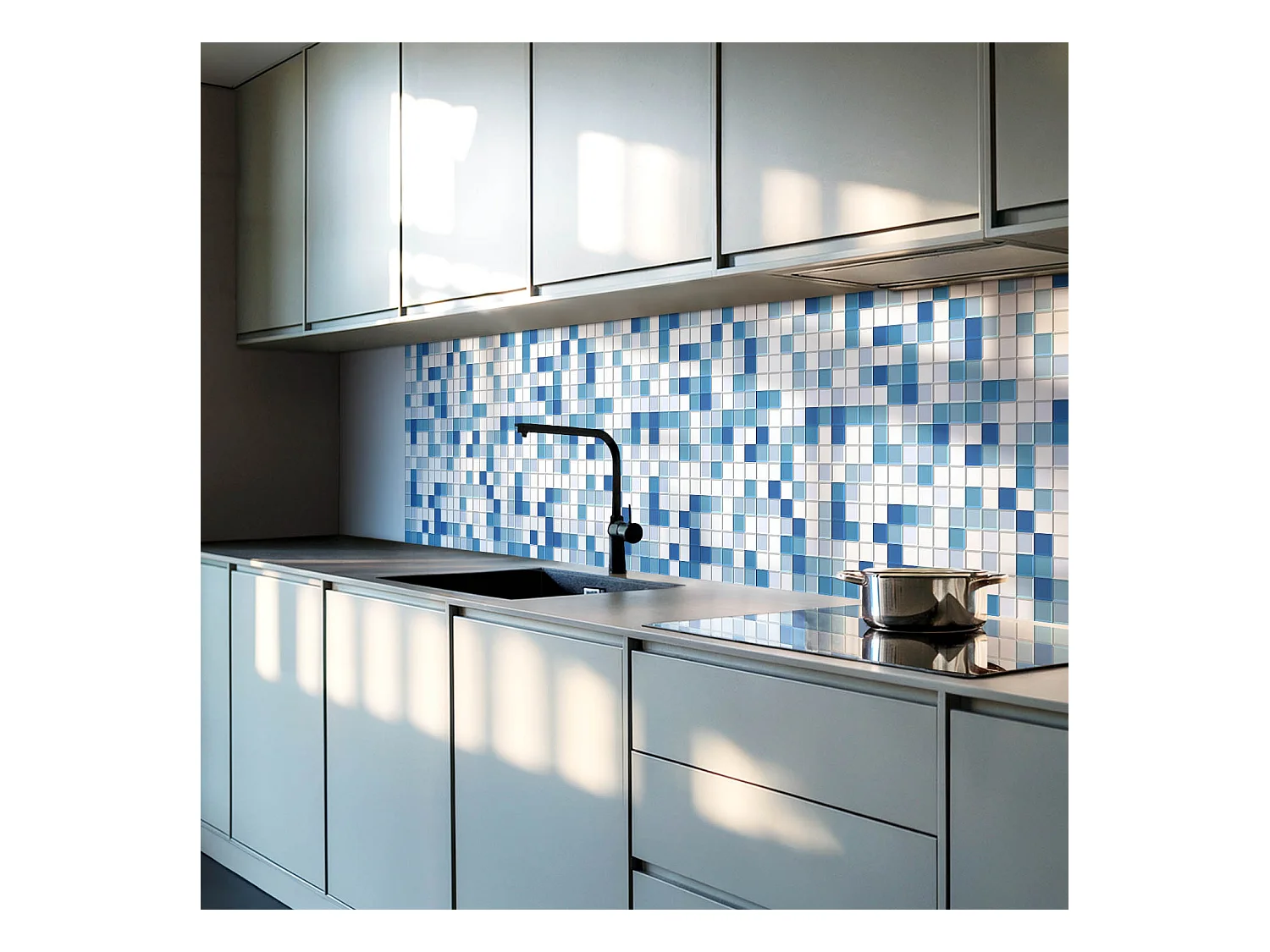 Panneaux muraux autocollants en vinyle imperméable - 100x50 cm - Mosaïque dans les tons de bleu