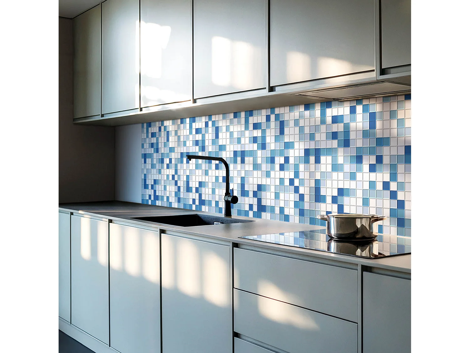 Wandpaneel selbstklebend, Wandverkleidung innen - 100x50 cm - Mosaik in Blautönen