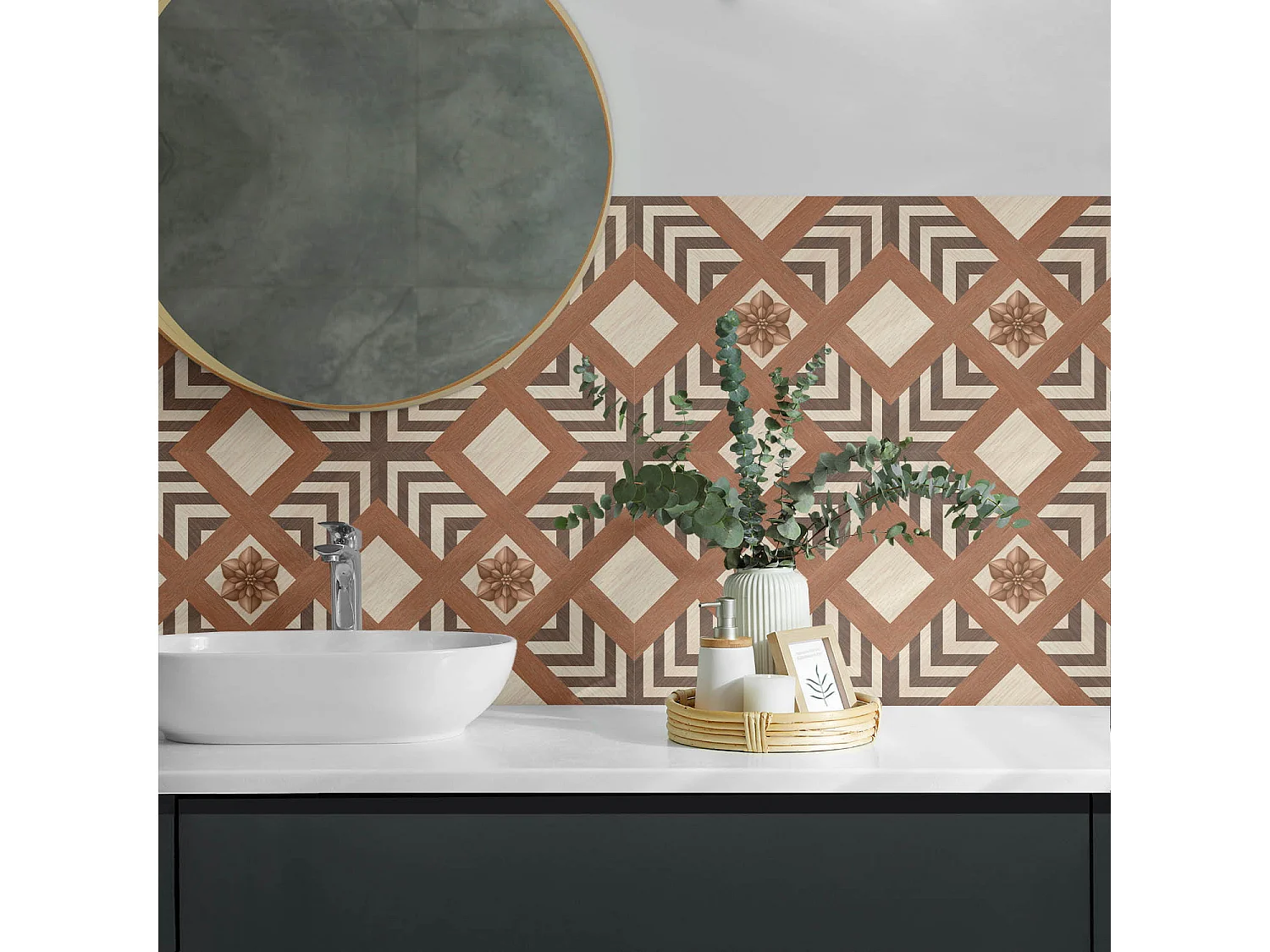 Panneaux muraux autocollants en vinyle imperméable - 6x60x30 cm - Modèle avec des motifs géométriques