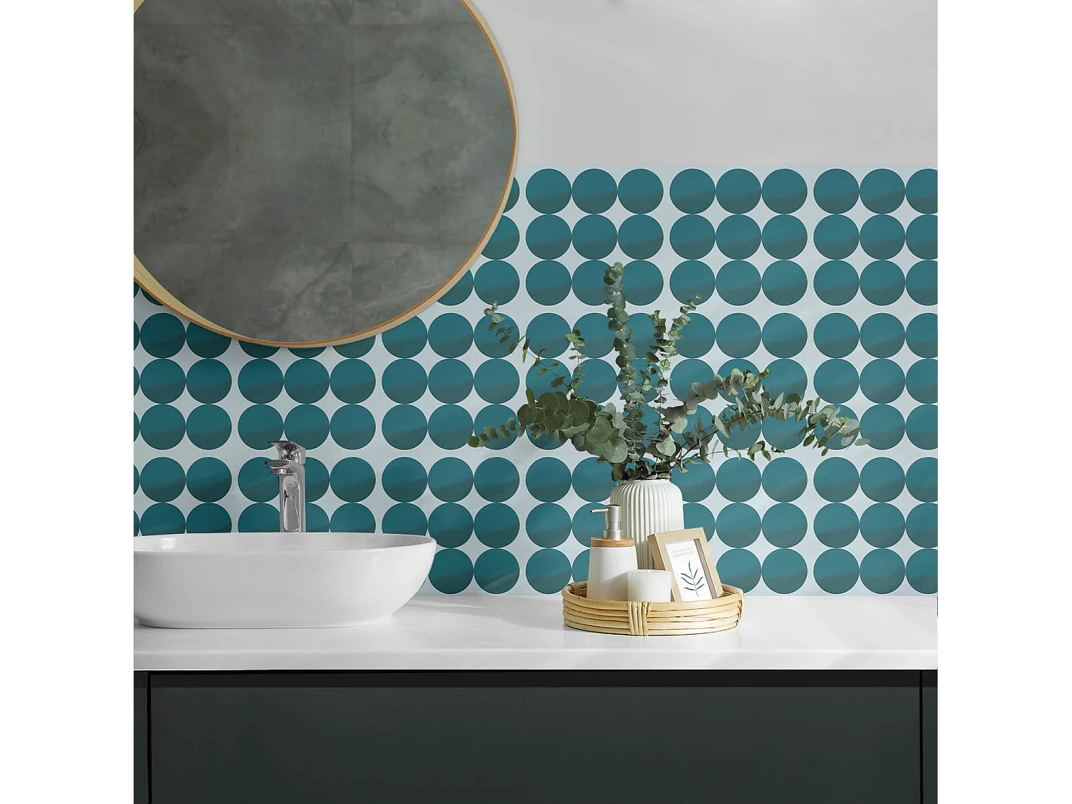 Wandpaneel selbstklebend, Wandverkleidung innen - 10x40x20 cm - Anordnung von Kreisen in einem Raster