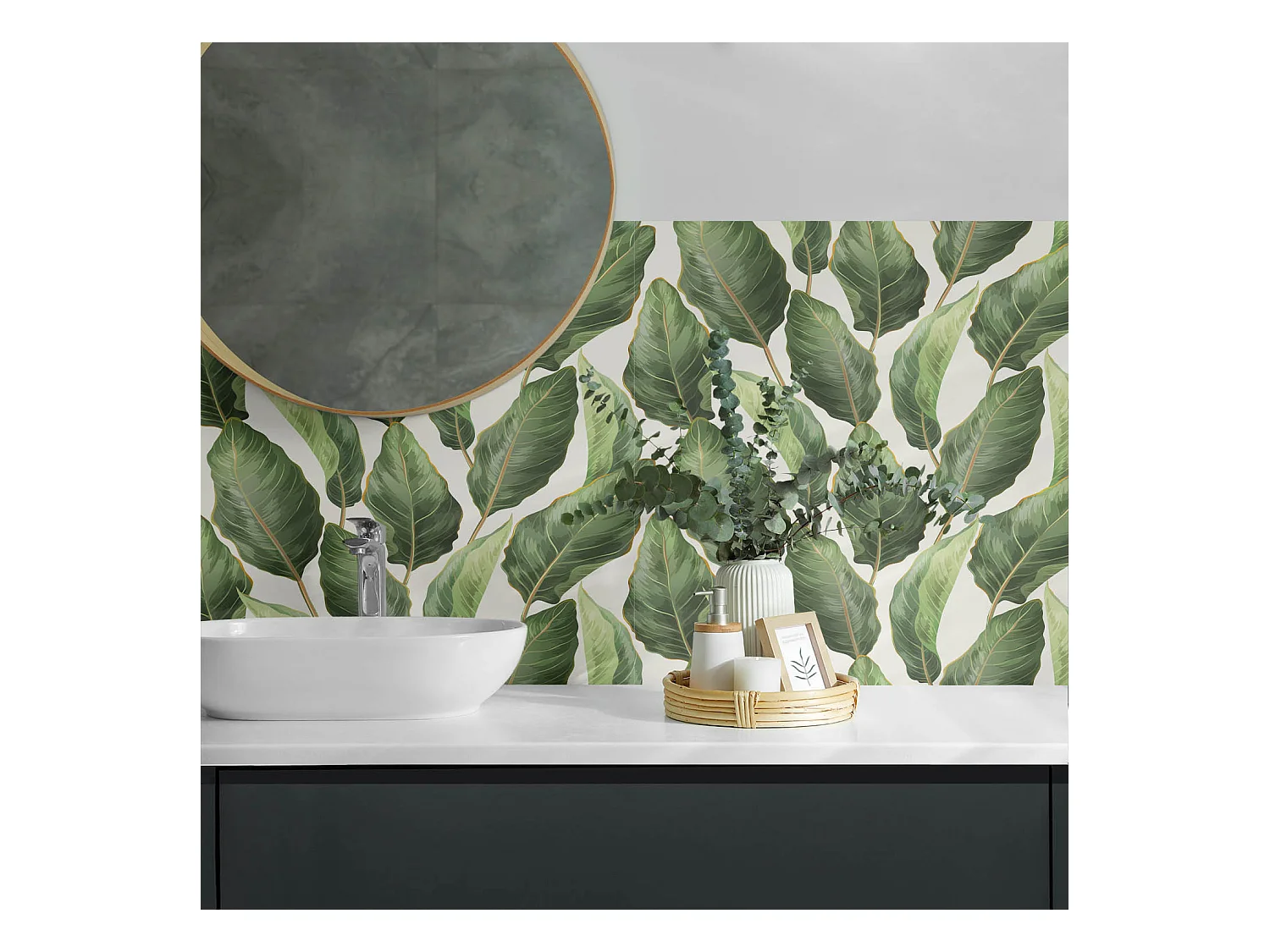 Wandpaneel selbstklebend, Wandverkleidung innen - 6x60x30 cm - Blätter im tropischen Stil