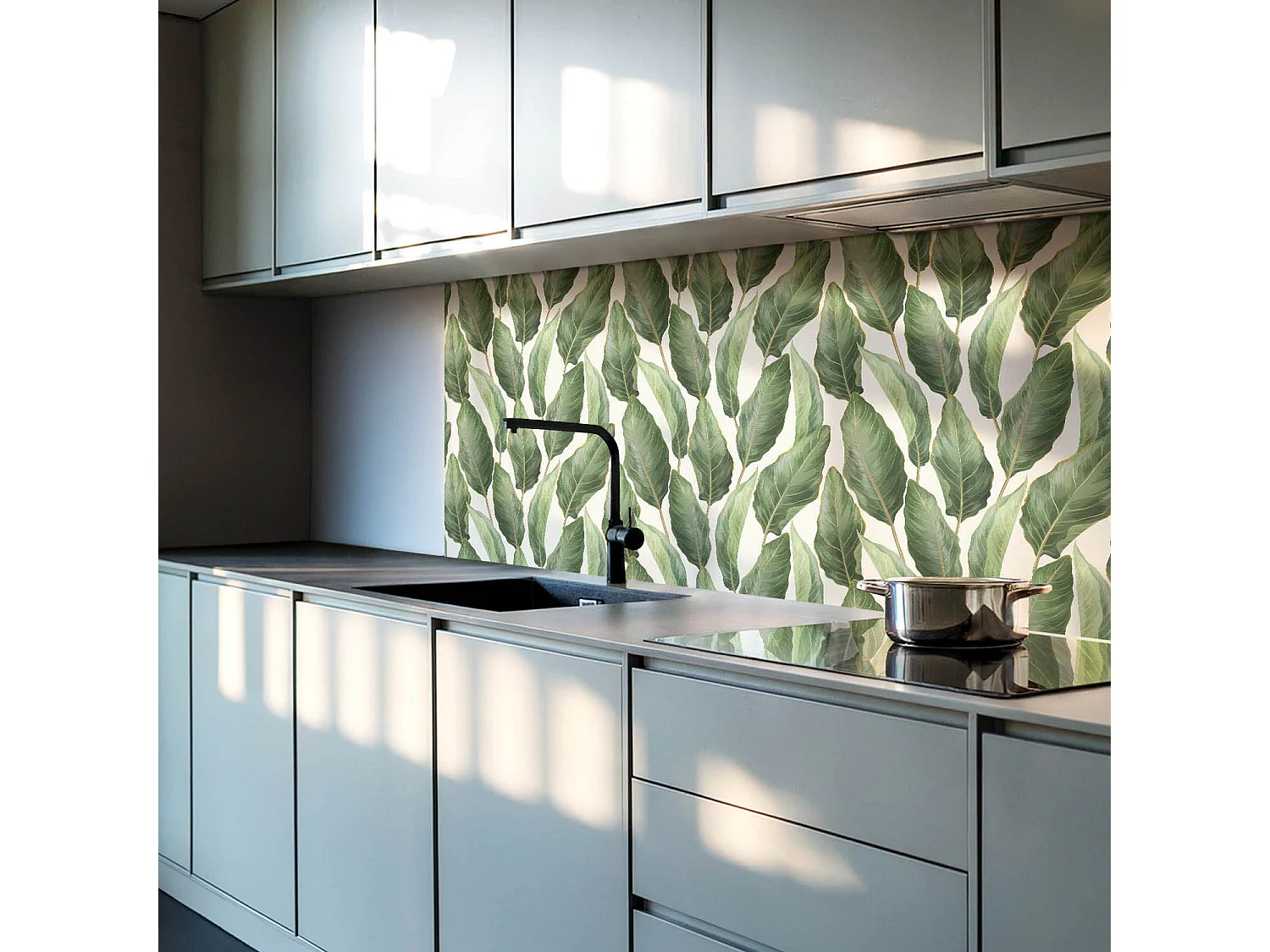 Panneaux muraux autocollants en vinyle imperméable - 6x60x30 cm - Feuilles de style tropical