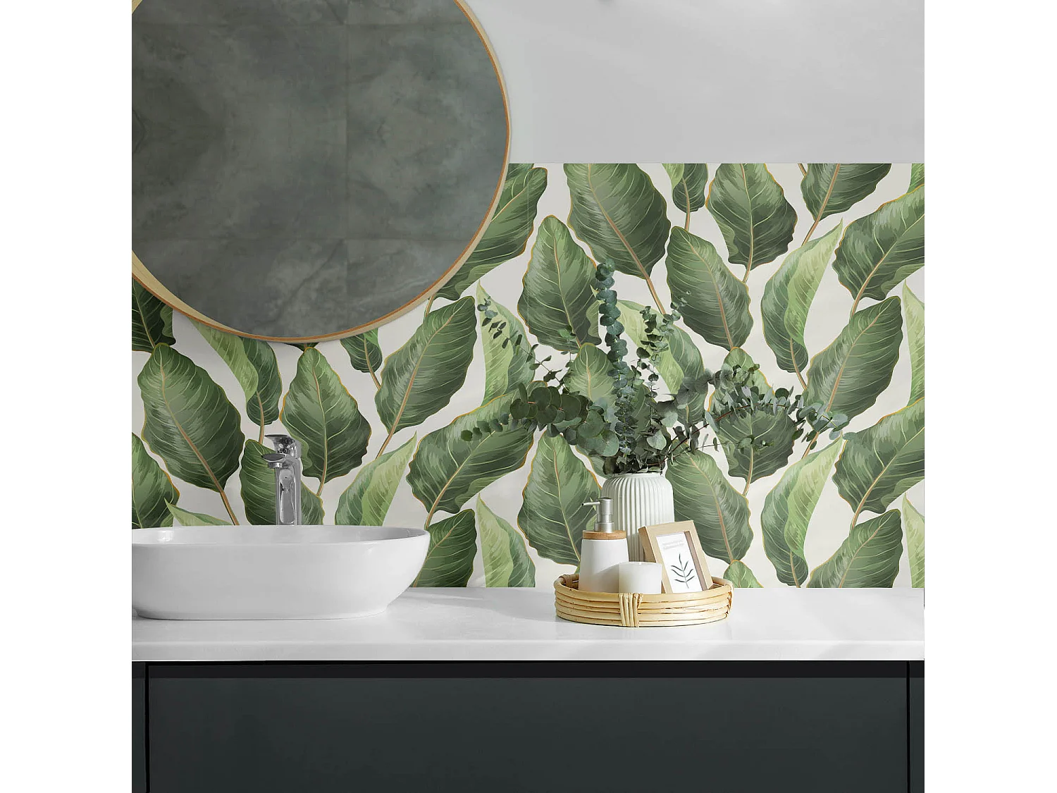 Panneaux muraux autocollants en vinyle imperméable - 6x60x30 cm - Feuilles de style tropical