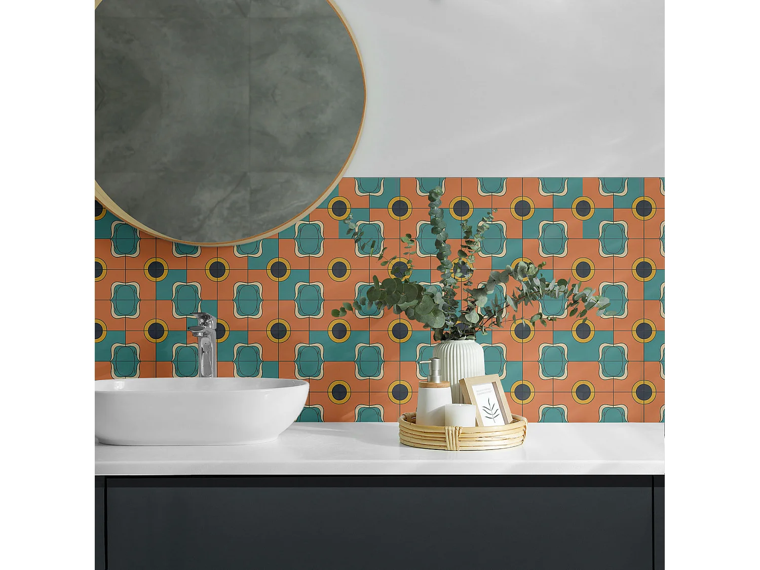 Panneaux muraux autocollants en vinyle imperméable - 4 x 50 x 50 cm - Motif géométrique abstrait