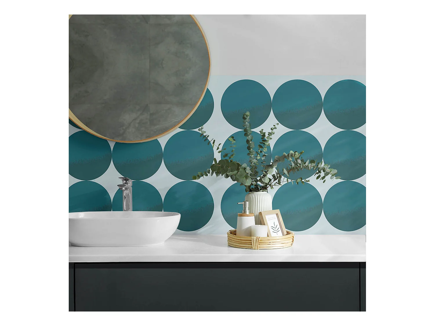 PVC wandpaneel, Vinyl wandverkleidung selbstklebend- 120x60 cm - Anordnung von Kreisen in einem Raster