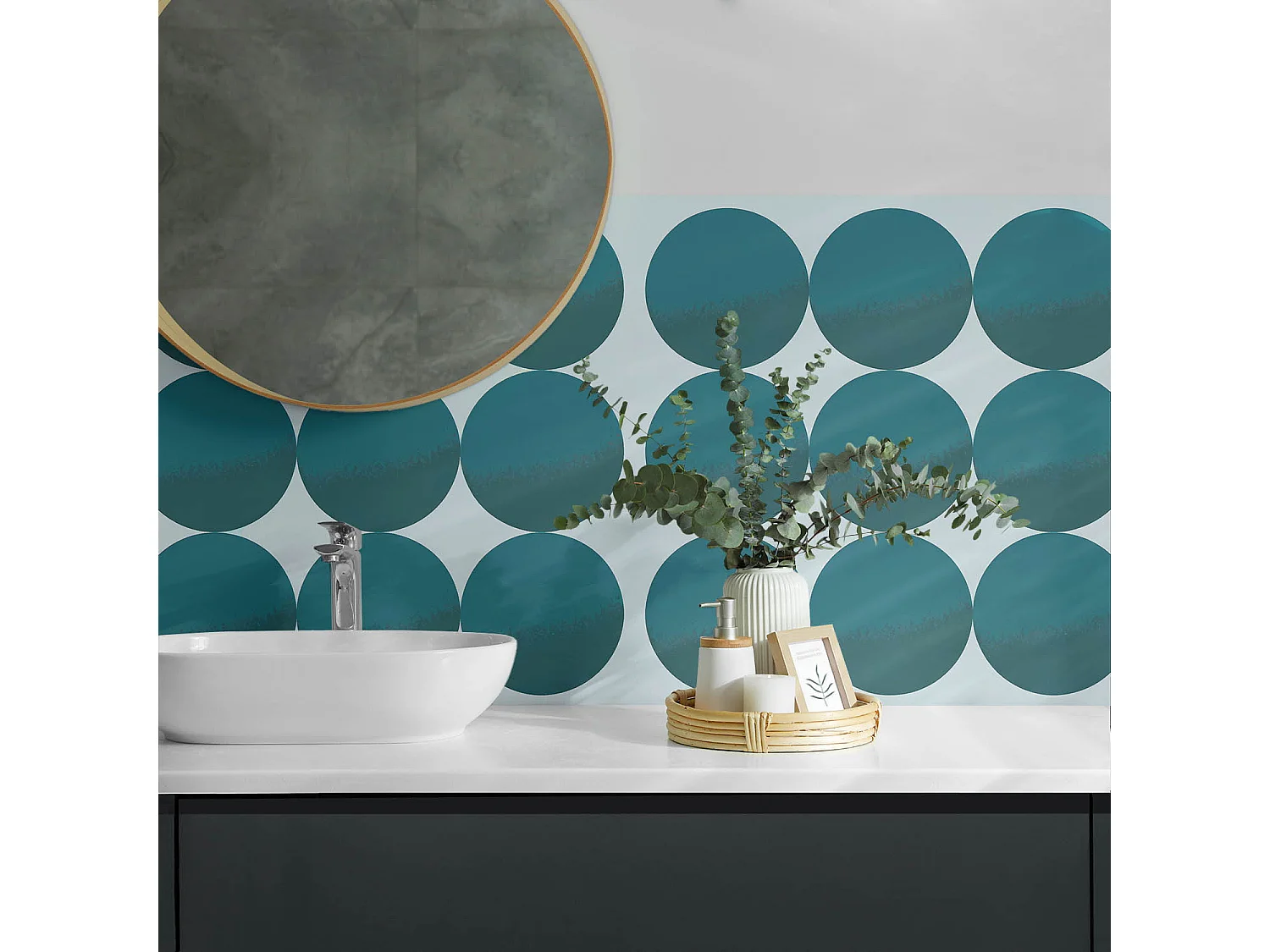 PVC wandpaneel, Vinyl wandverkleidung selbstklebend- 120x60 cm - Anordnung von Kreisen in einem Raster