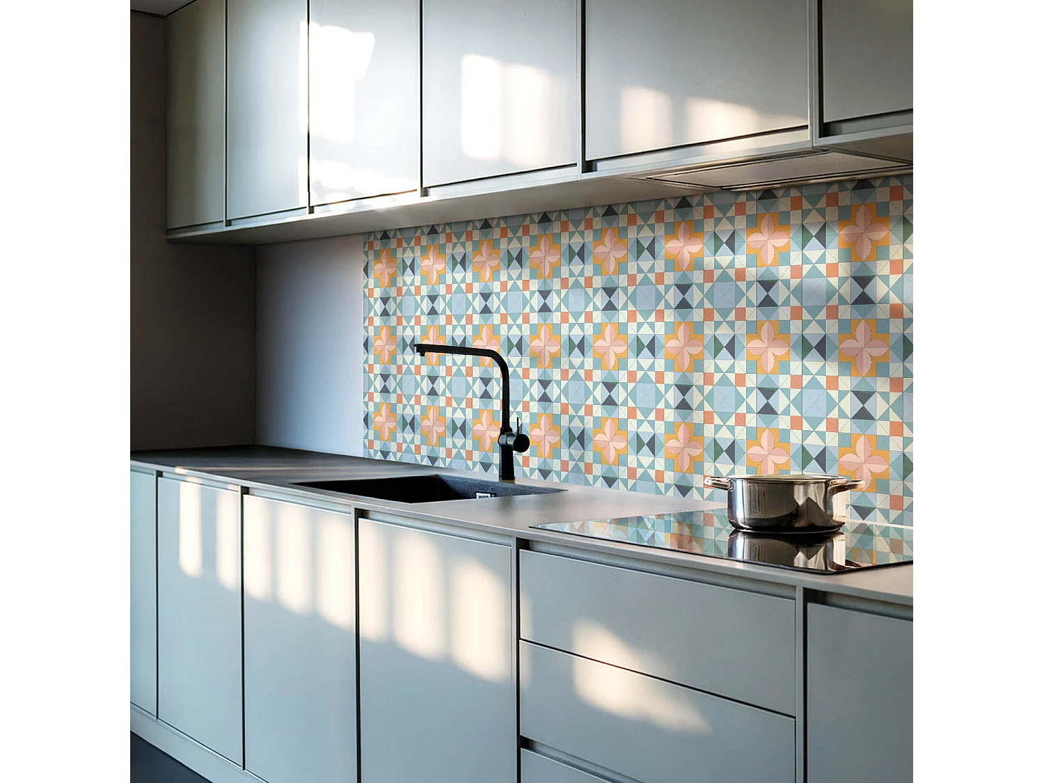 Zelfklevende wandbekleding, PVC wandpaneel, Vinyl wandbekleding - 10x40x20 cm - Geometrisch patroon met een bloem