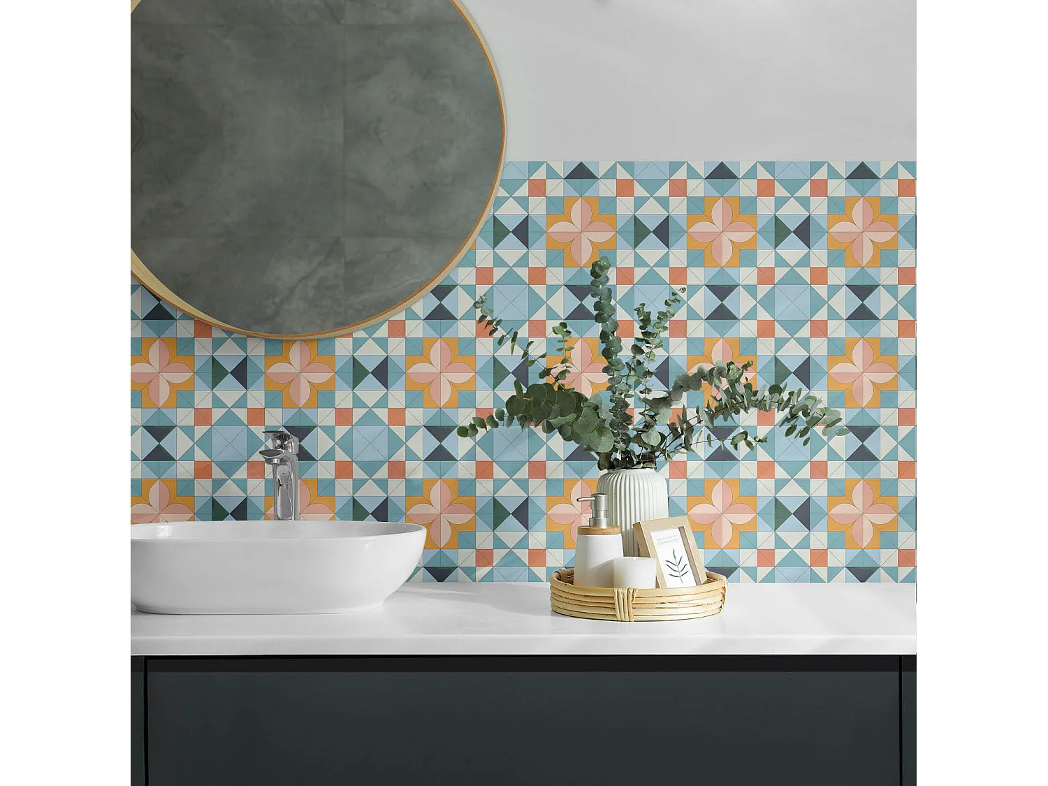 Wandpaneel selbstklebend, Wandverkleidung innen - 10x40x20 cm - Geometrisches Muster mit einer Blume