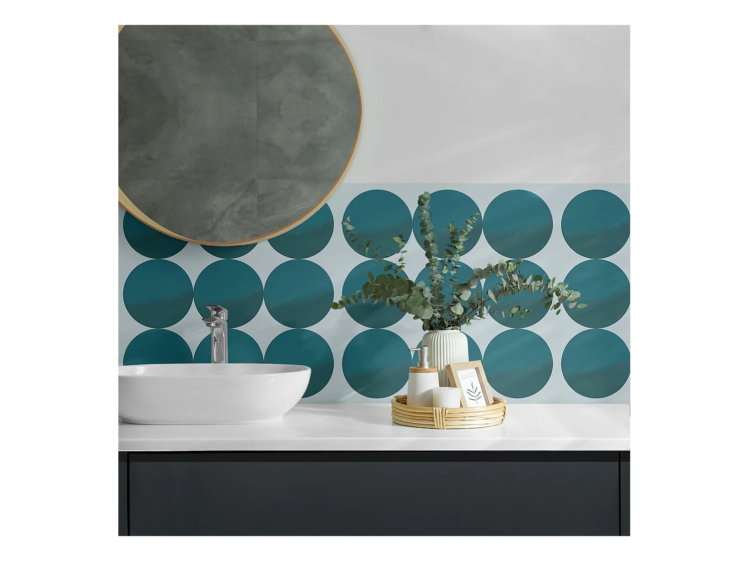 Wandpaneel selbstklebend, Wandverkleidung innen - 4 x 50 x 50 cm - Anordnung von Kreisen in einem Raster