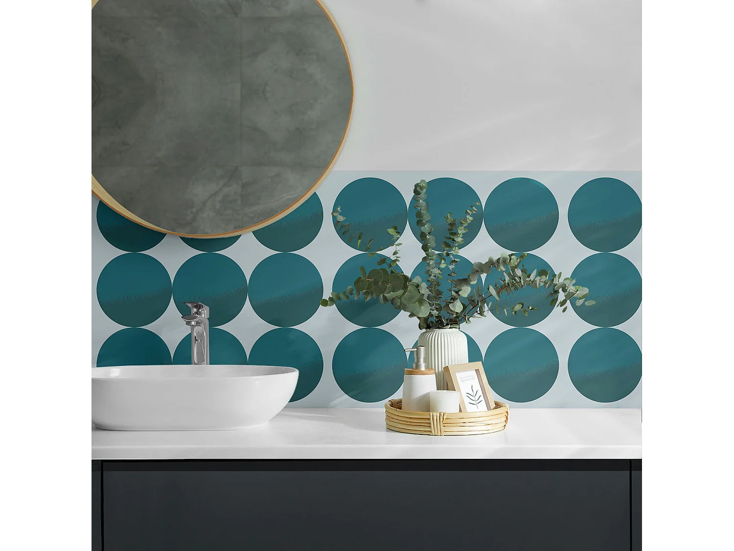 Wandpaneel selbstklebend, Wandverkleidung innen - 4 x 50 x 50 cm - Anordnung von Kreisen in einem Raster