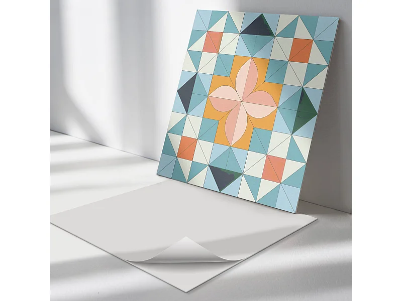 Panneaux muraux autocollants en vinyle imperméable - 4 x 50 x 50 cm - Motif géométrique avec une fleur