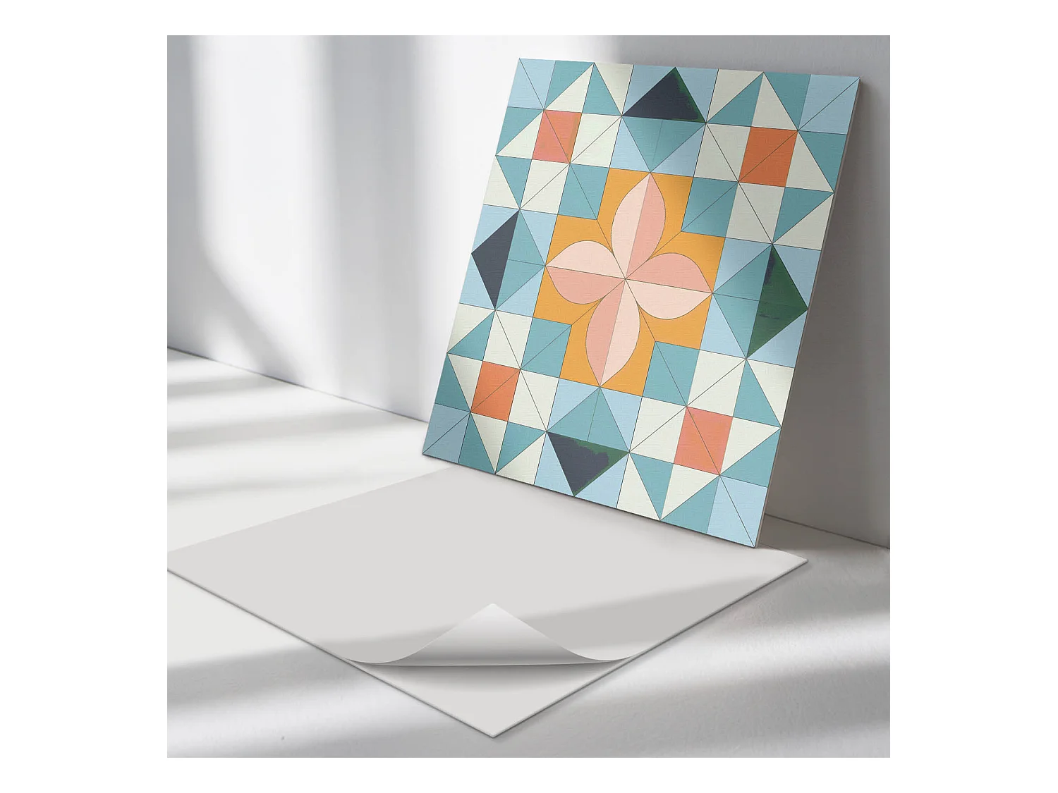 Wandpaneel selbstklebend, Wandverkleidung innen - 4 x 50 x 50 cm - Geometrisches Muster mit einer Blume