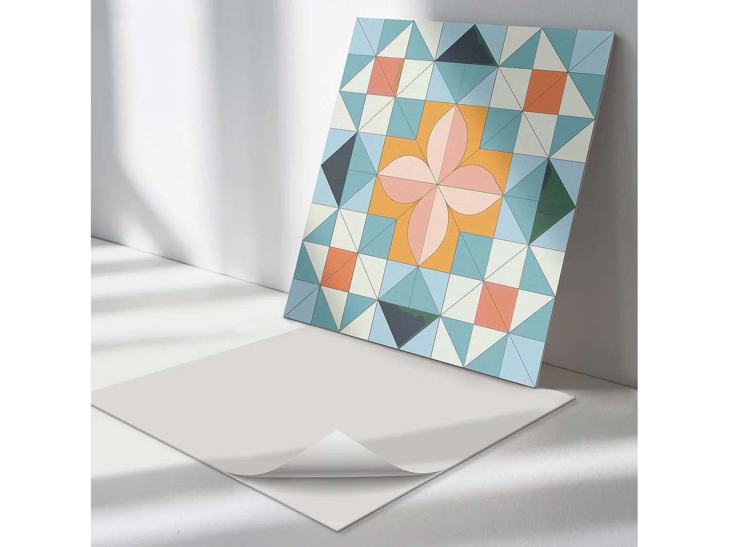 Panneaux muraux autocollants en vinyle imperméable - 4 x 50 x 50 cm - Motif géométrique avec une fleur