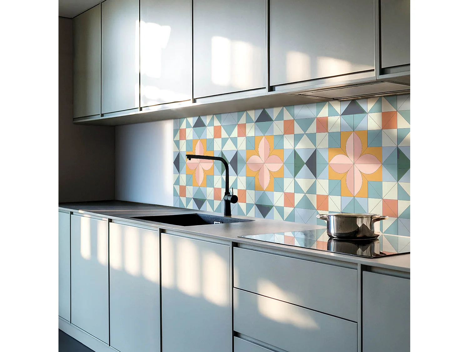 Panneaux muraux autocollants en vinyle imperméable - 4 x 50 x 50 cm - Motif géométrique avec une fleur