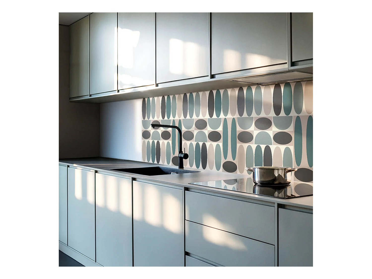 Wandpaneel selbstklebend, Wandverkleidung innen - 4 x 50 x 50 cm - Muster aus ovalen Formen