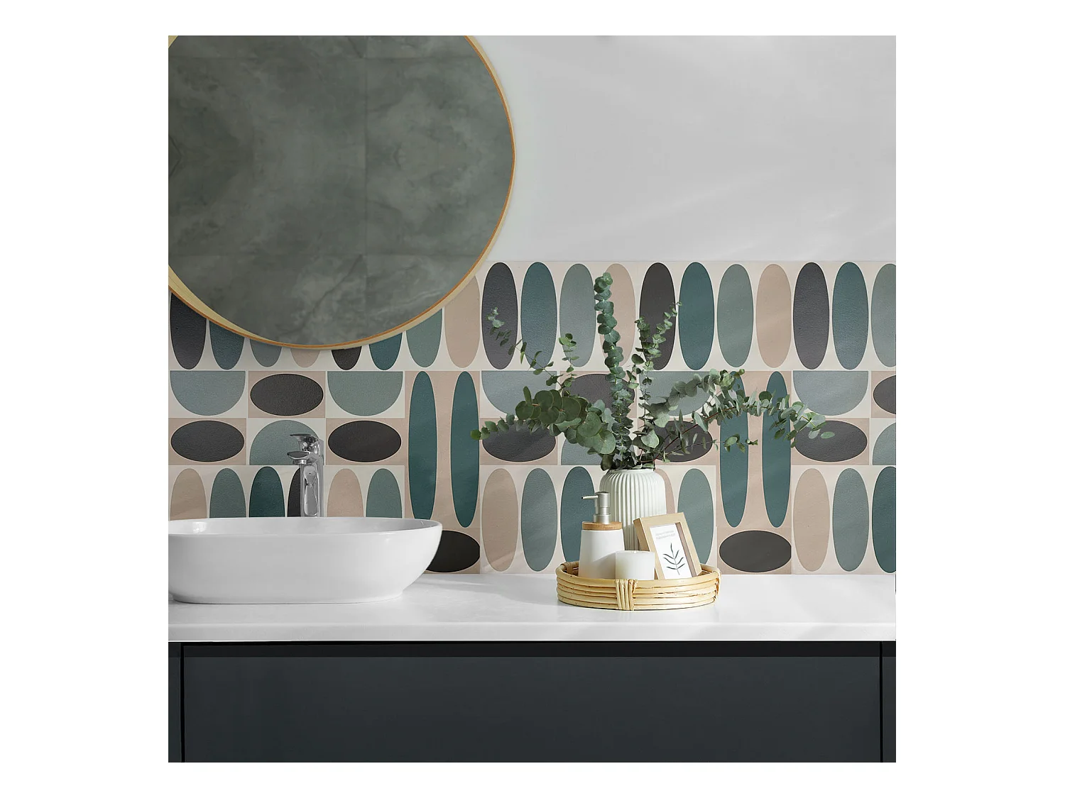 Wandpaneel selbstklebend, Wandverkleidung innen - 4 x 50 x 50 cm - Muster aus ovalen Formen