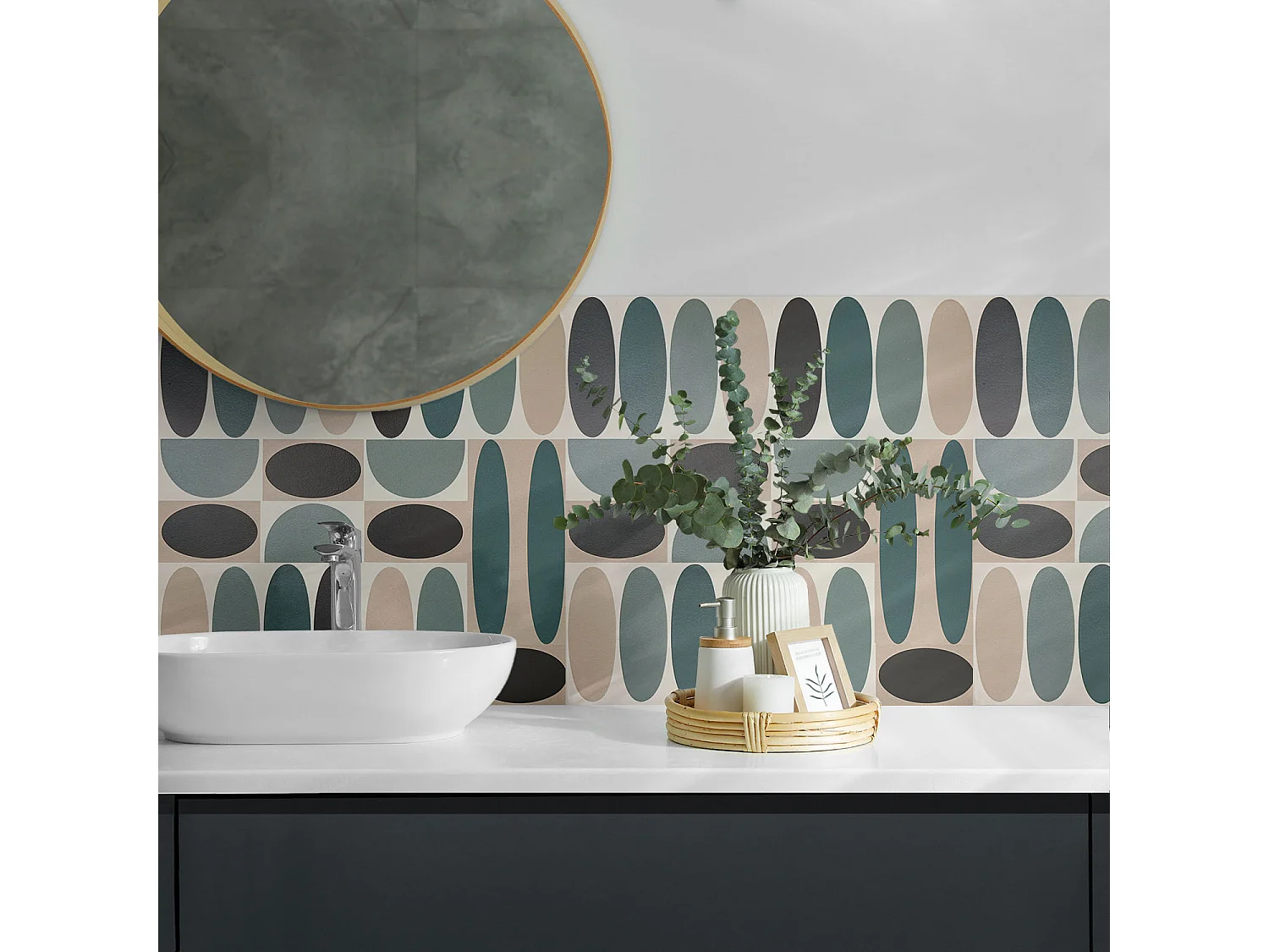 Panneaux muraux autocollants en vinyle imperméable - 4 x 50 x 50 cm - Modèle de formes ovales