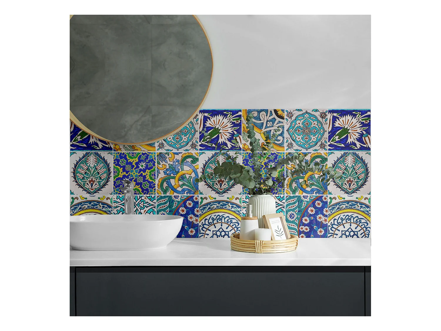 Wandpaneel selbstklebend, Wandverkleidung innen - 4 x 50 x 50 cm - Keramikmuster im Mosaik