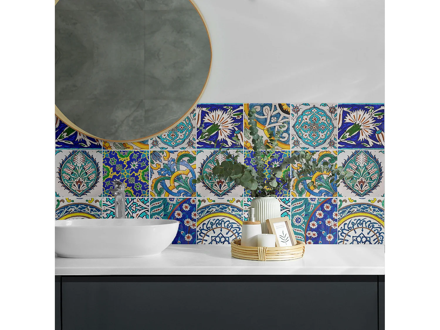 Panneaux muraux autocollants en vinyle imperméable - 4 x 50 x 50 cm - Motifs céramiques en mosaïque