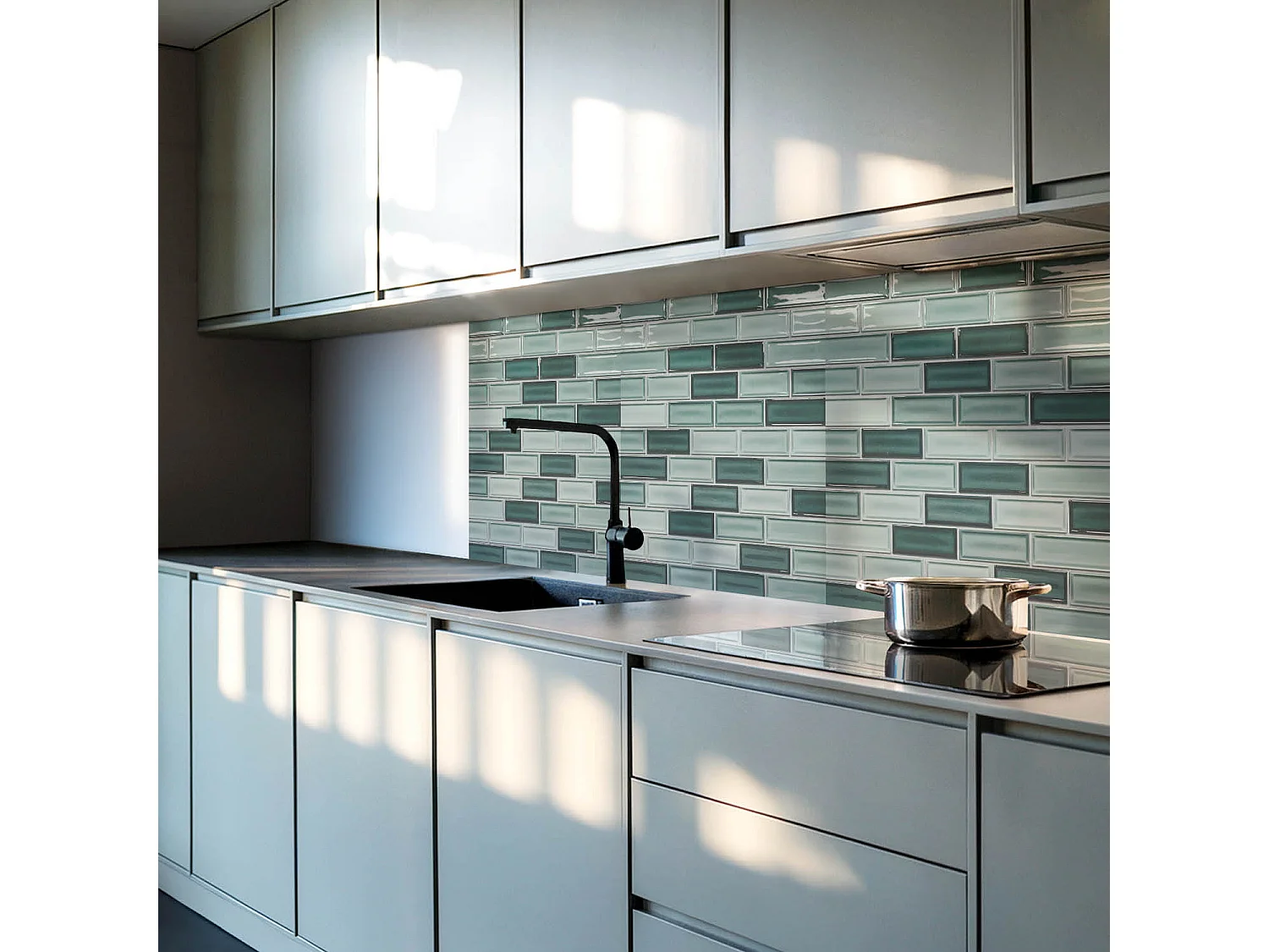 Wandpaneel selbstklebend, Wandverkleidung innen - 4 x 50 x 50 cm - Rechteckiges Mosaik in Farbtönen